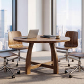 47" Solid Wood Conference Table for 4-6, Round Meeting Table with Cross-Shaped Base 3
