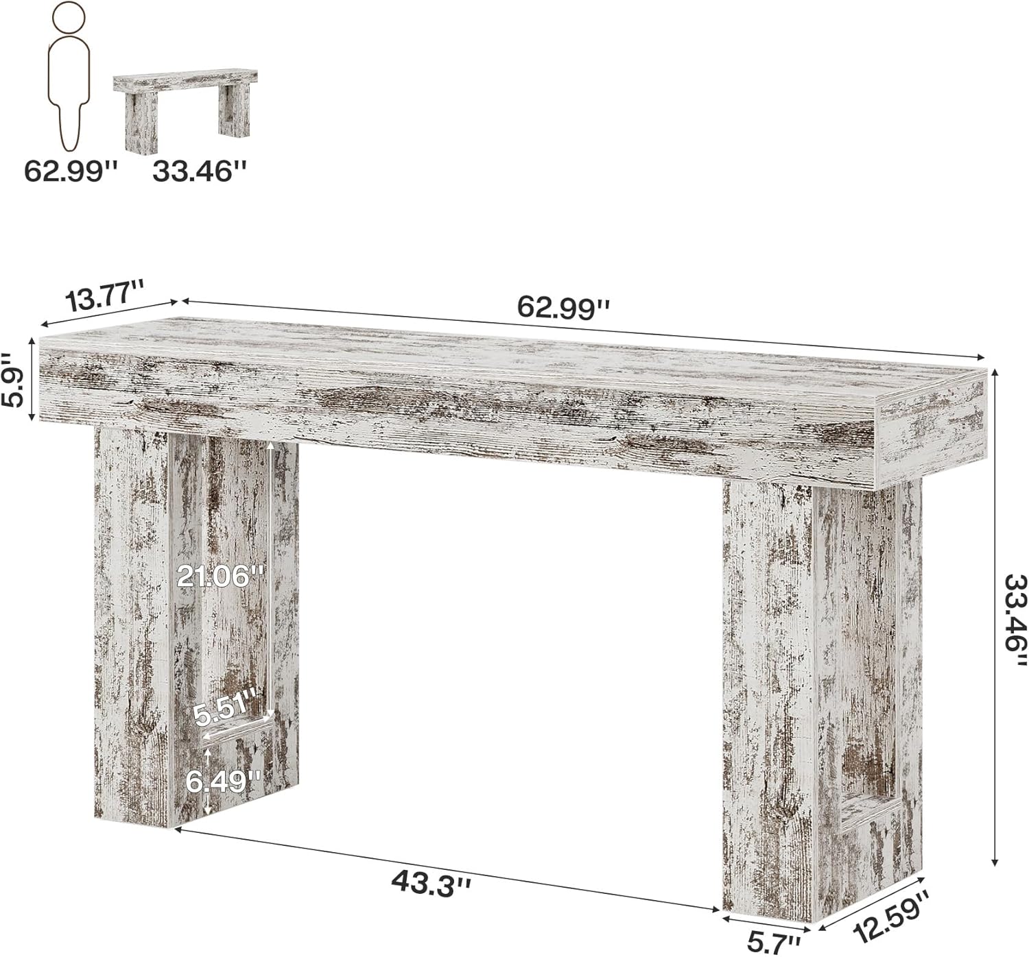 Wooden Sofa Table, 63-Inch Console Table For Entryway
