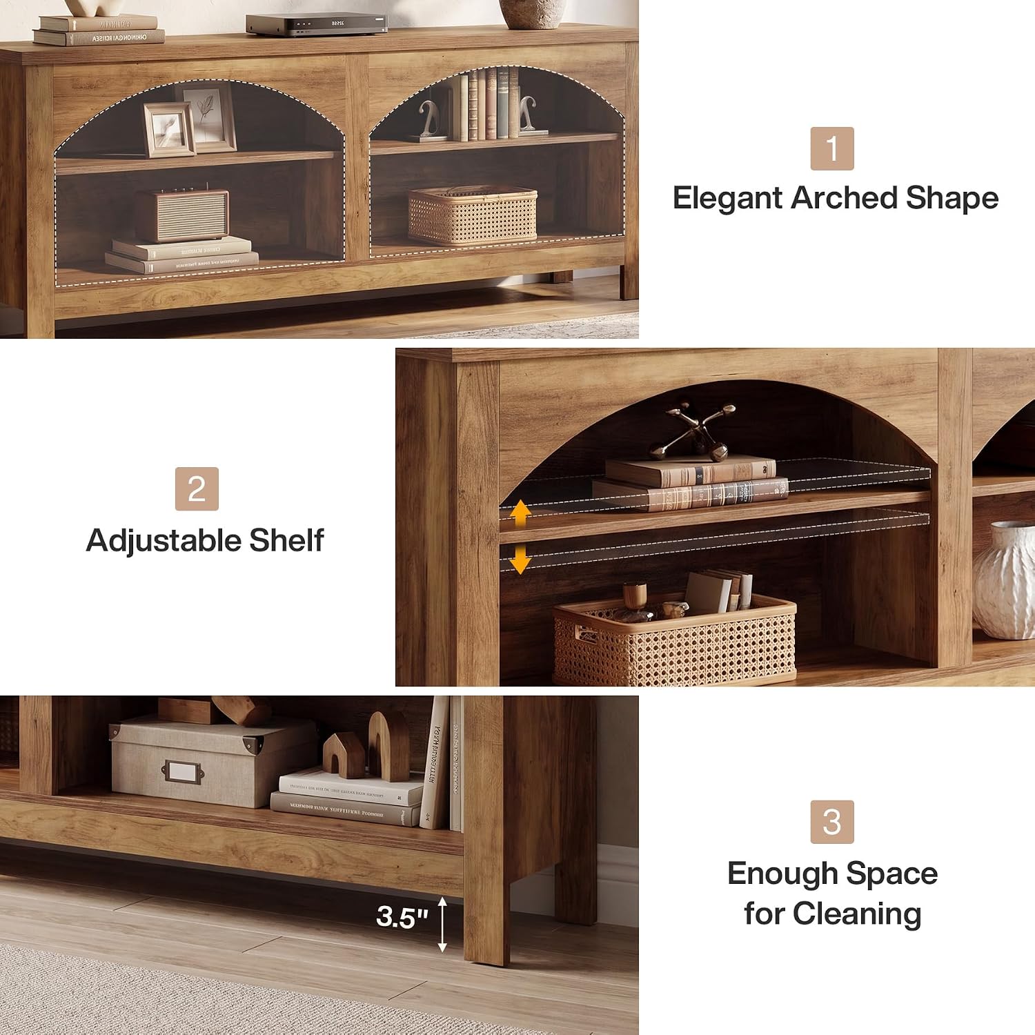 63" TV Stand, Farmhouse Entertainment Center with 2-tier Shelf