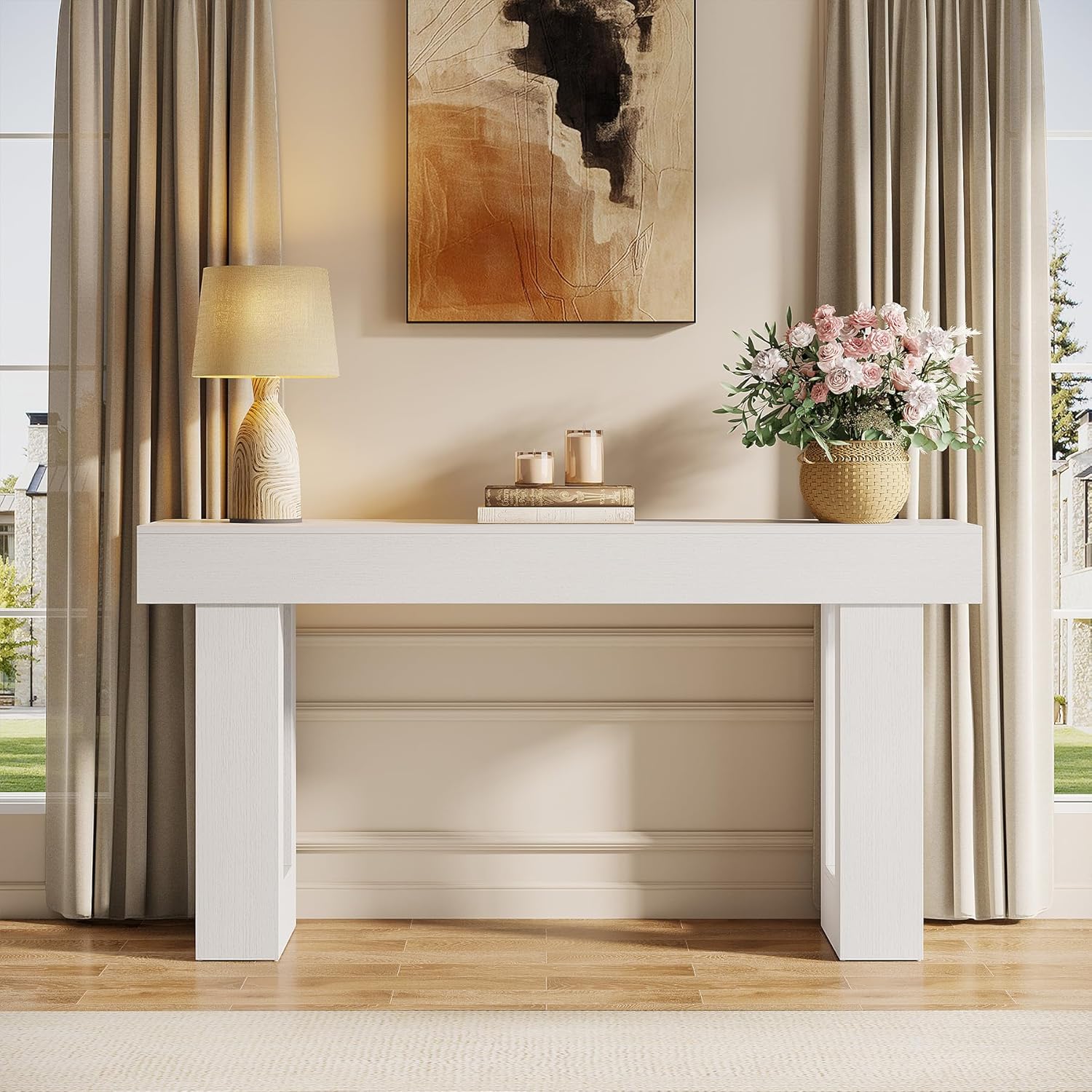 Wooden Sofa Table, 63-Inch Console Table For Entryway