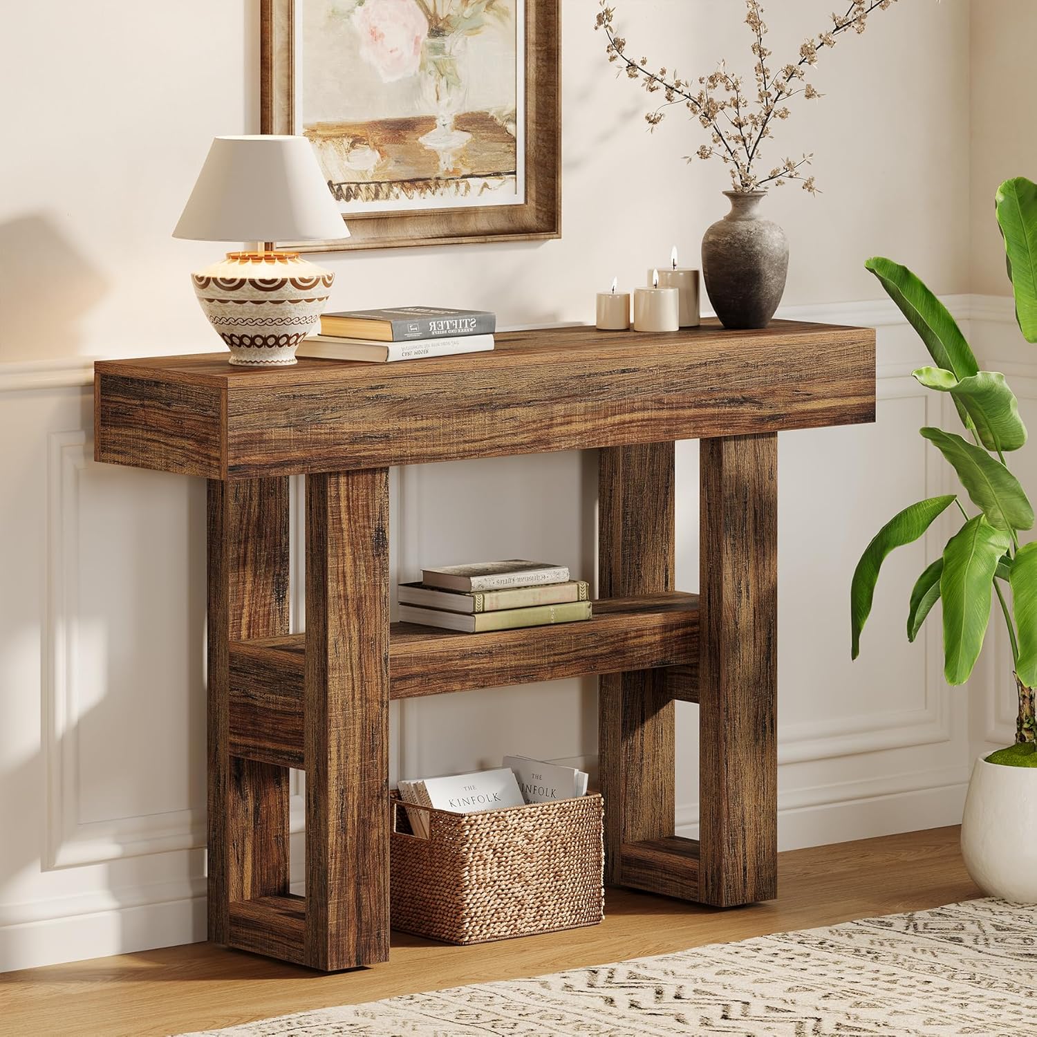 Tribesigns 41.34" Console Table, Rustic 2-Tier Storage for Entryway and Living Room