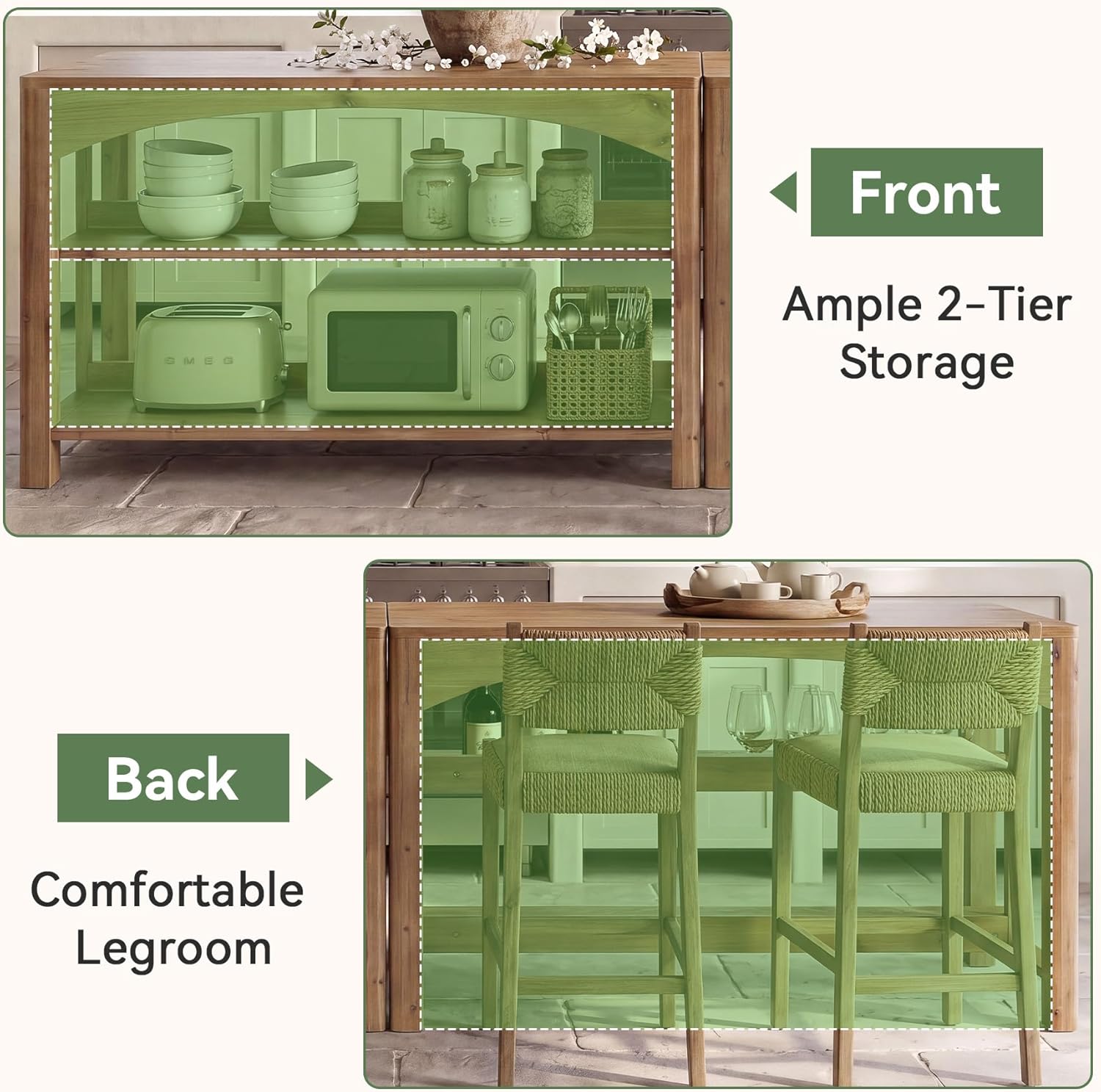 Tribesigns 59-Inch Bar Table, Farmhouse Counter Height Table with Storage Shelves for Kitchen Dining Room