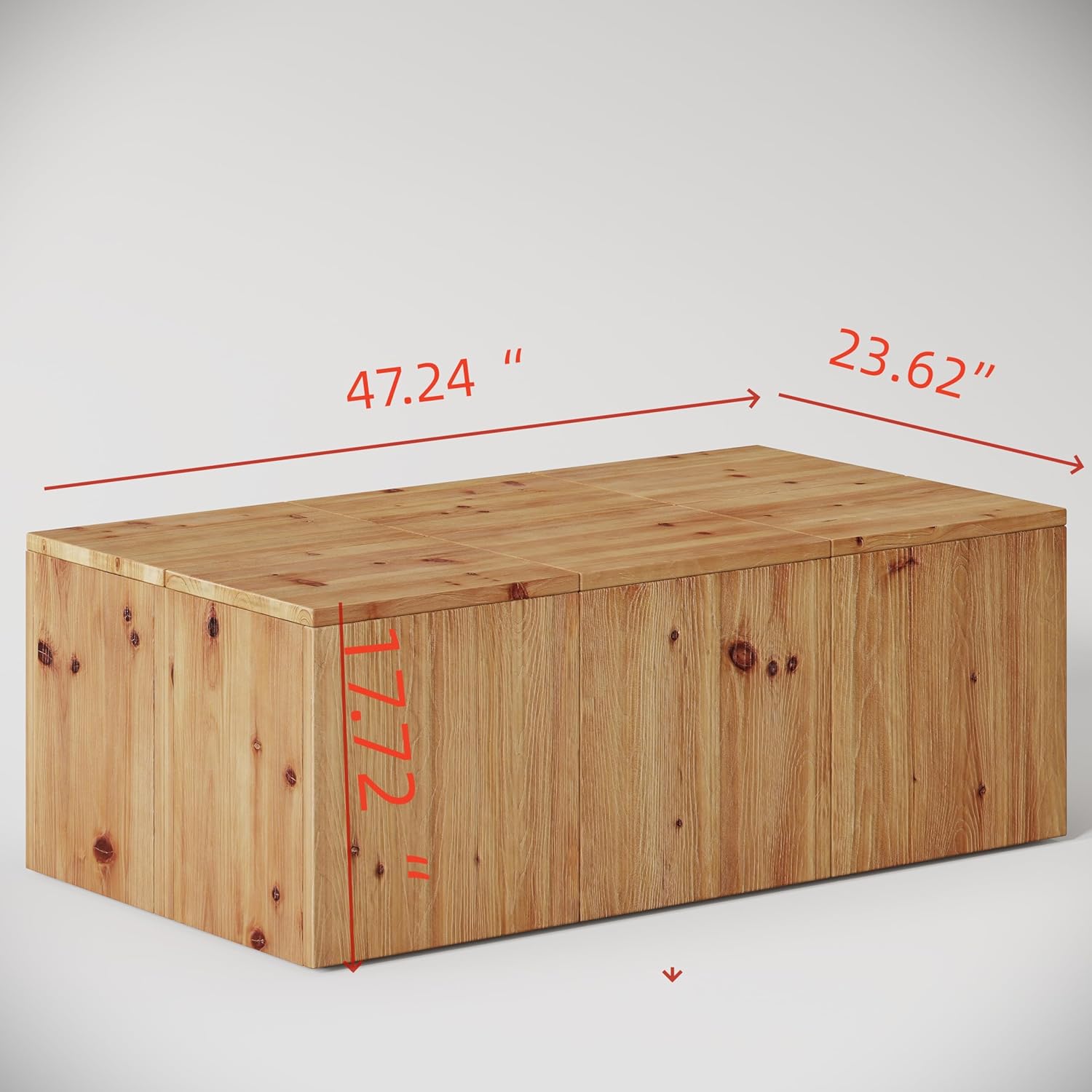 47" Rectangle Coffee Table, Solid Wood Center Table with Natural Wood Grain