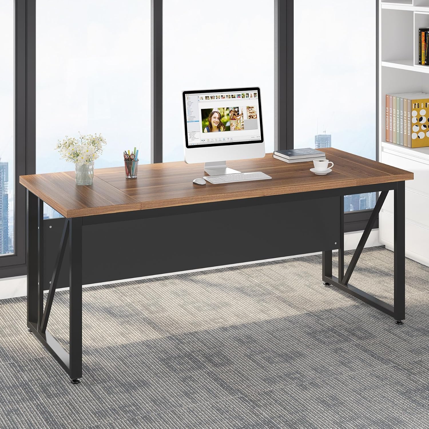 55" /63" Computer Desk, Modern Writing Desk with Metal Leg for Home Office