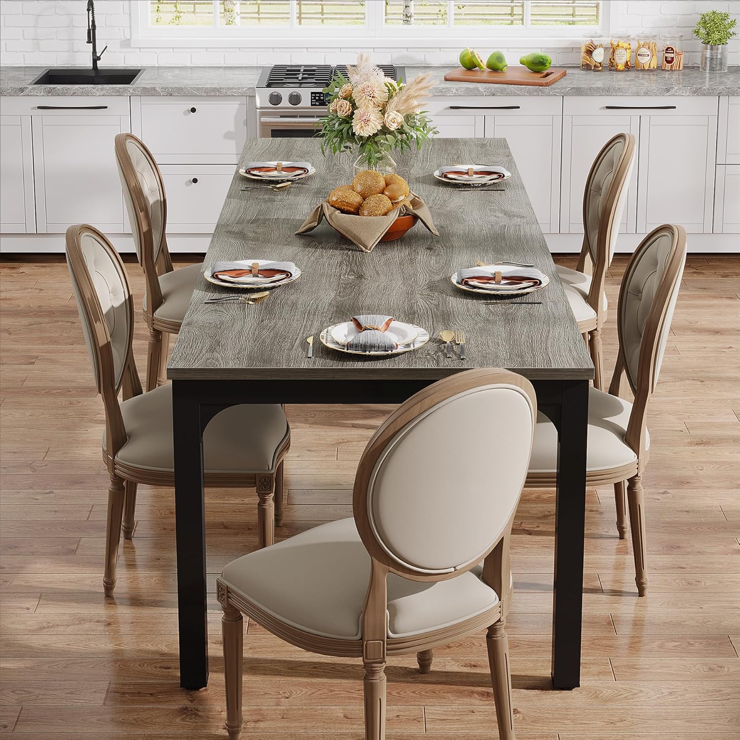 Tribesigns 78.7" Industrial Dining Table, Rustic Rectangular Wood Table with Metal Legs