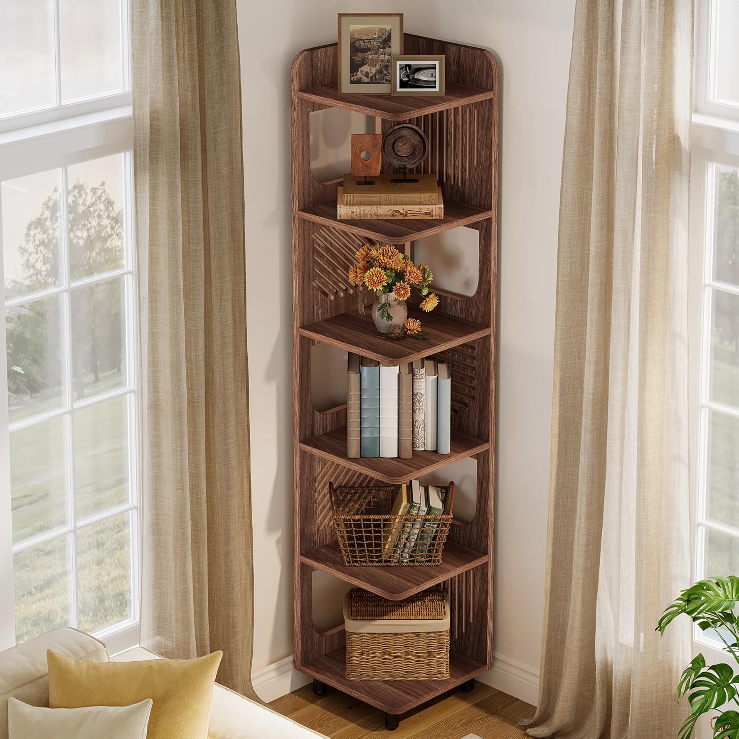 Tribesigns 6-Tier Corner Shelf, Tall Skinny Display Bookcase for Small Spaces