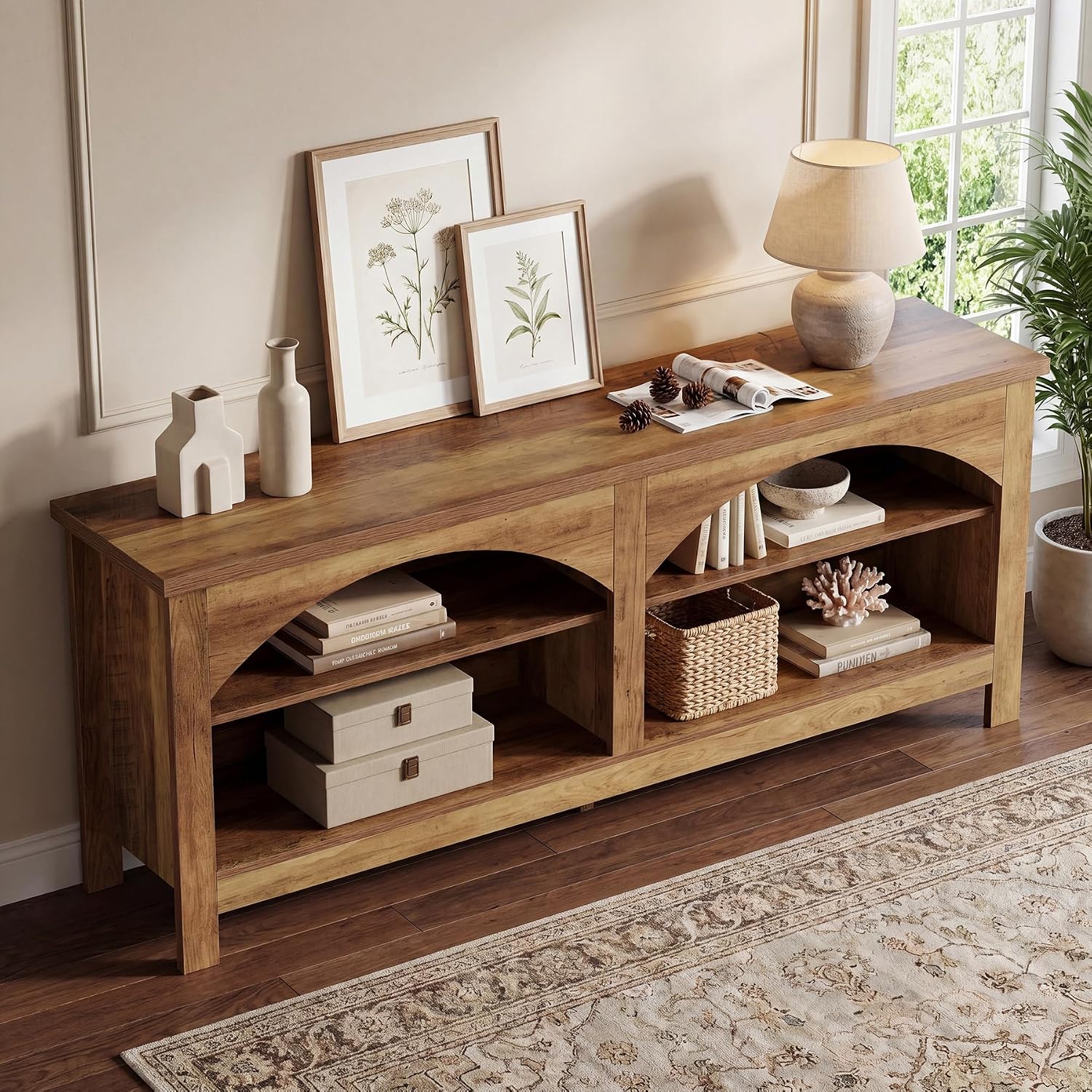 63" Farmhouse Console Table, Entryway Hallway Table with Storage