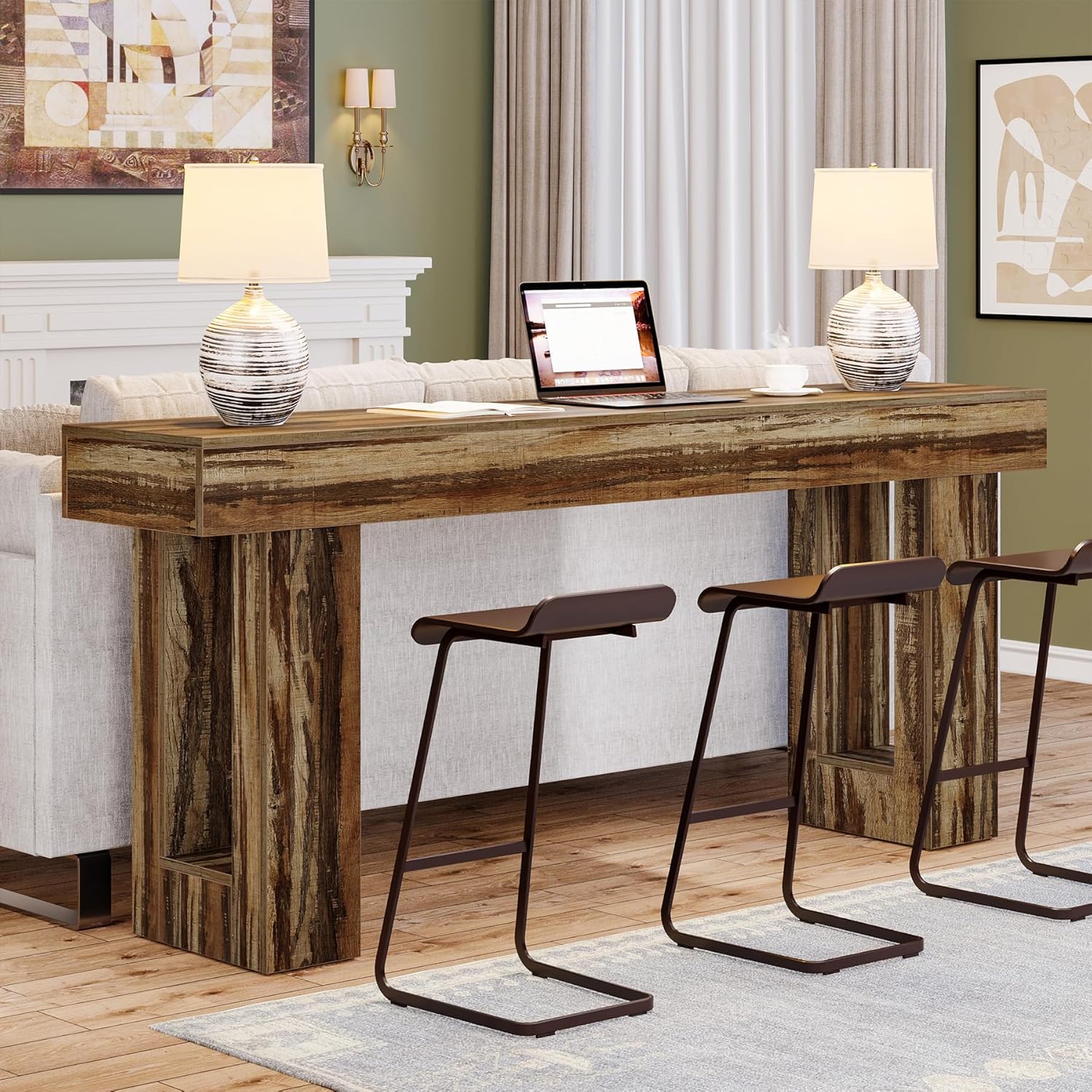 Wooden Sofa Table, 63-Inch Console Table For Entryway