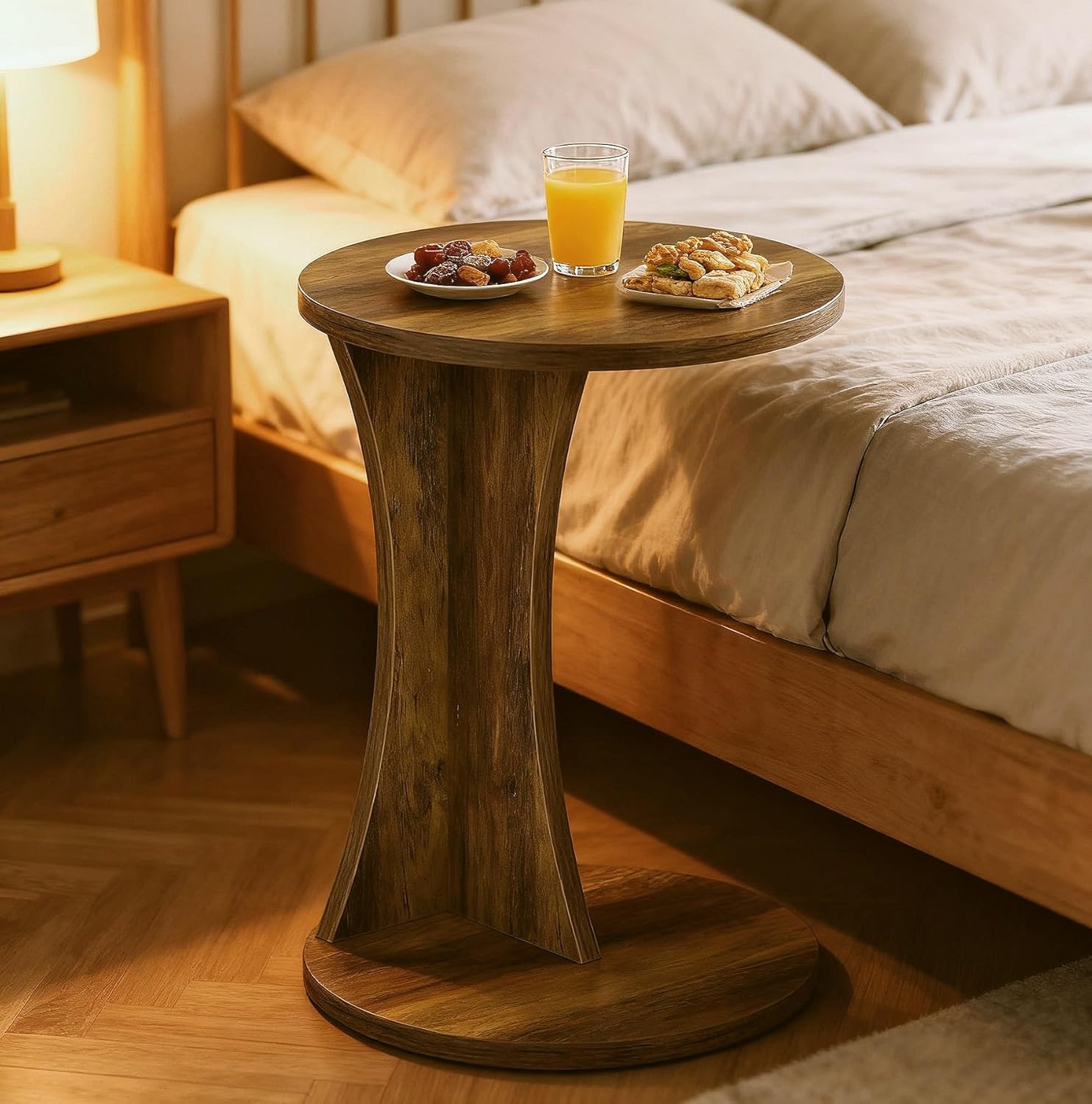 C-Shaped Nightstand, 2-Tier Bedside Table with Storage for Bedroom