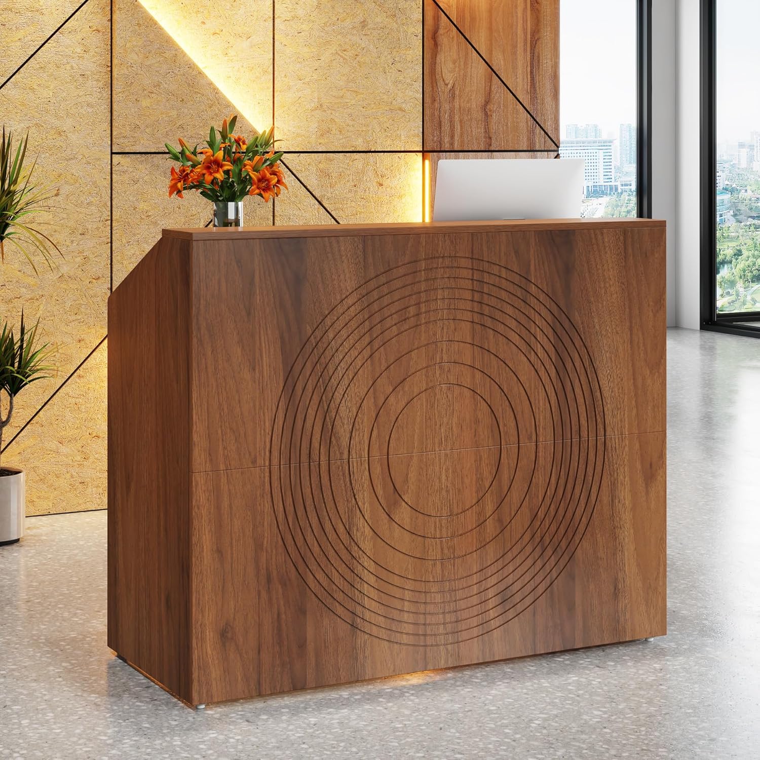 46.46" Modern Reception Desk, White Front Counter with Cable Grommet for Salon and Home Office