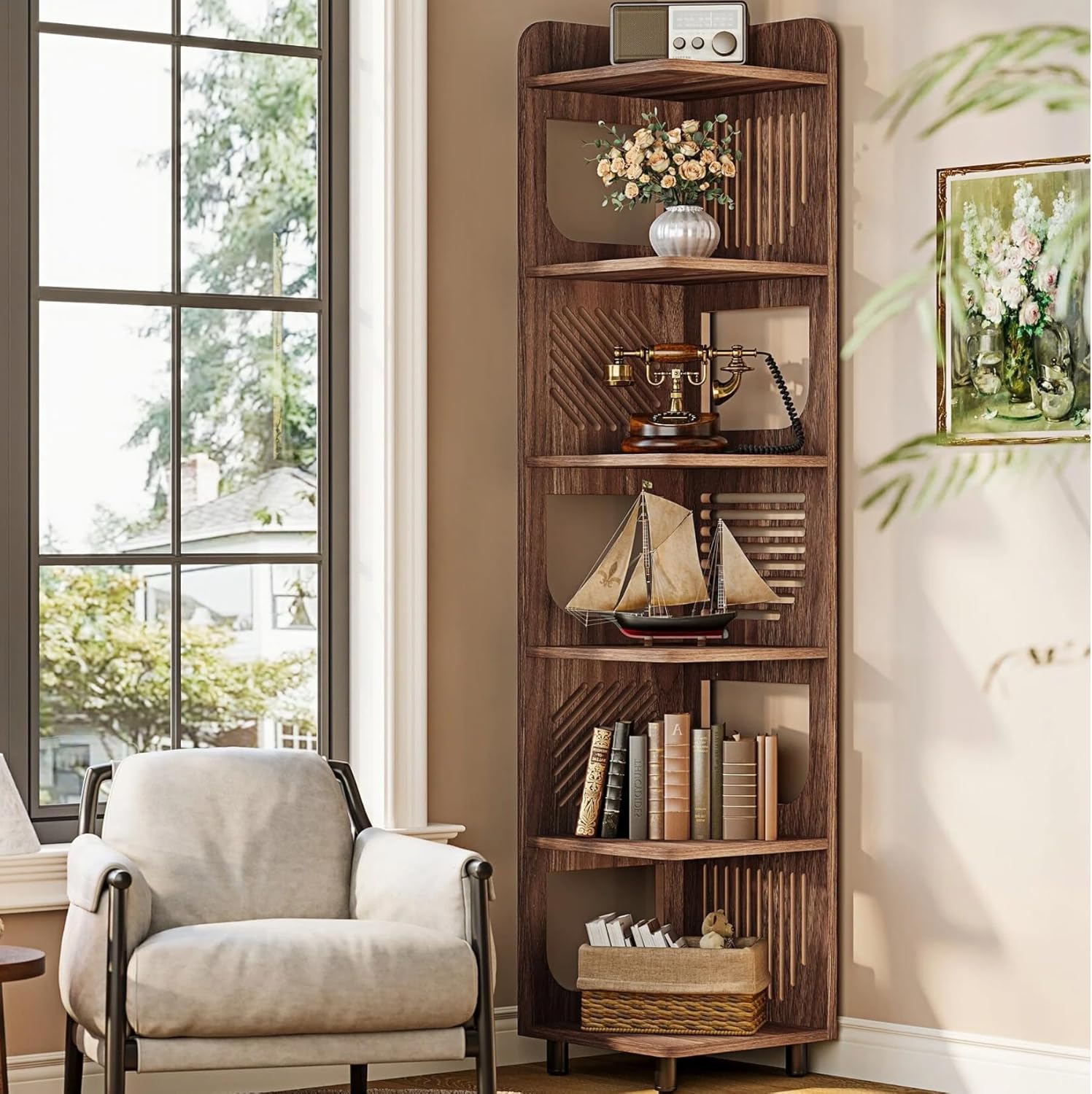 Tribesigns 6-Tier Corner Shelf, Tall Skinny Display Bookcase for Small Spaces