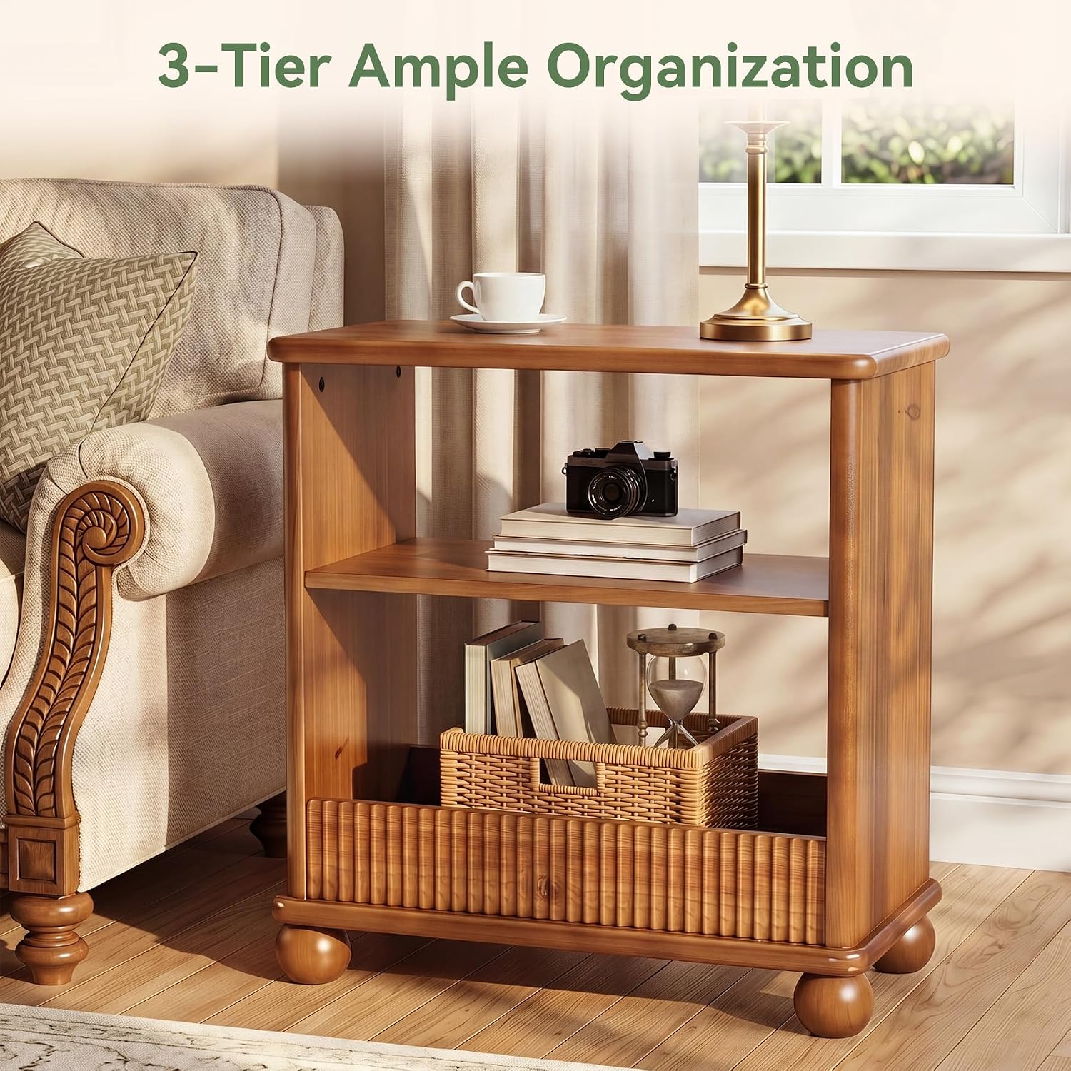 23.6" Solid Wood End Table, Farmhouse Rectangular Narrow Compact Side Table Nightstand