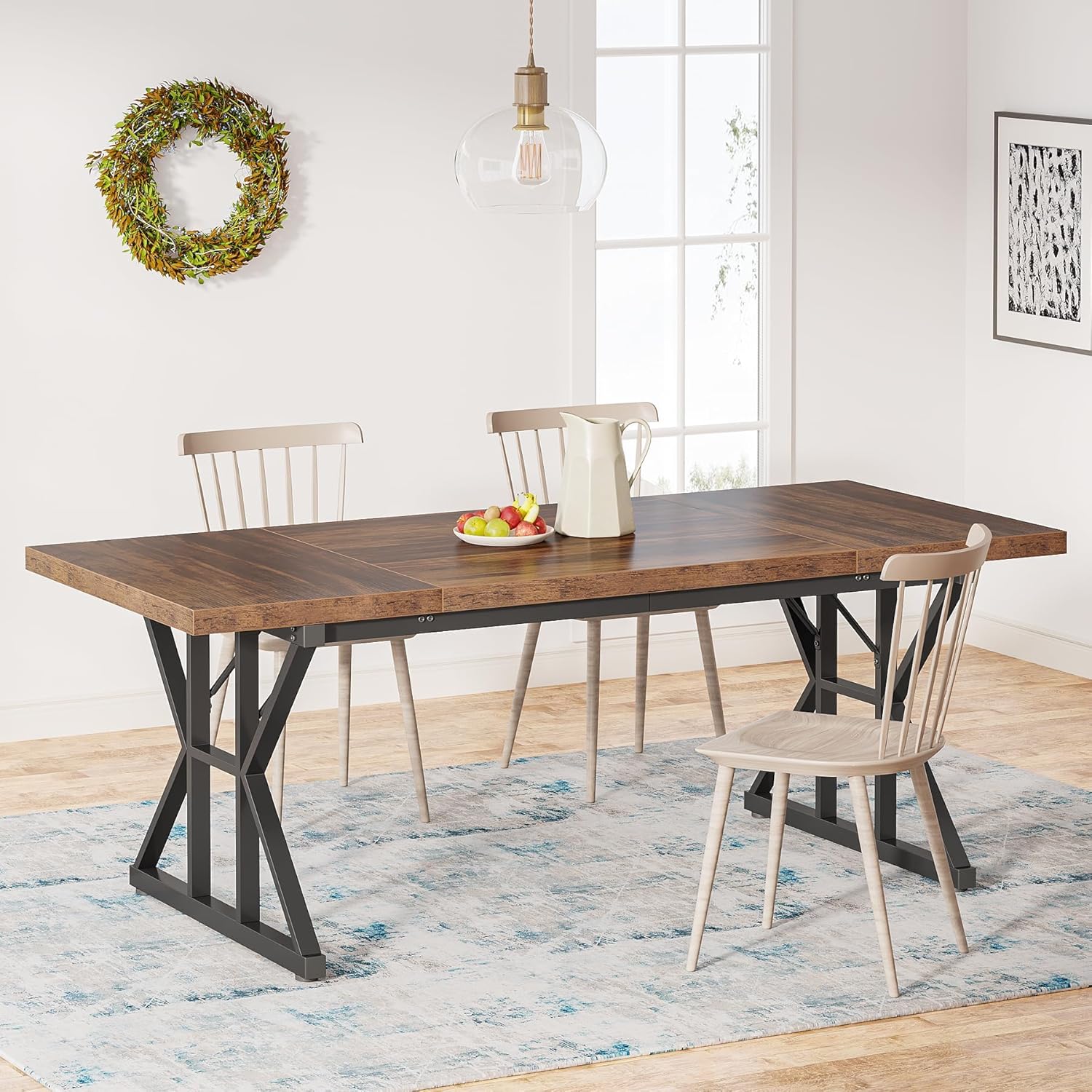 Rectangular Dining Table, Farmhouse 70.8" Kitchen Table for 6 People