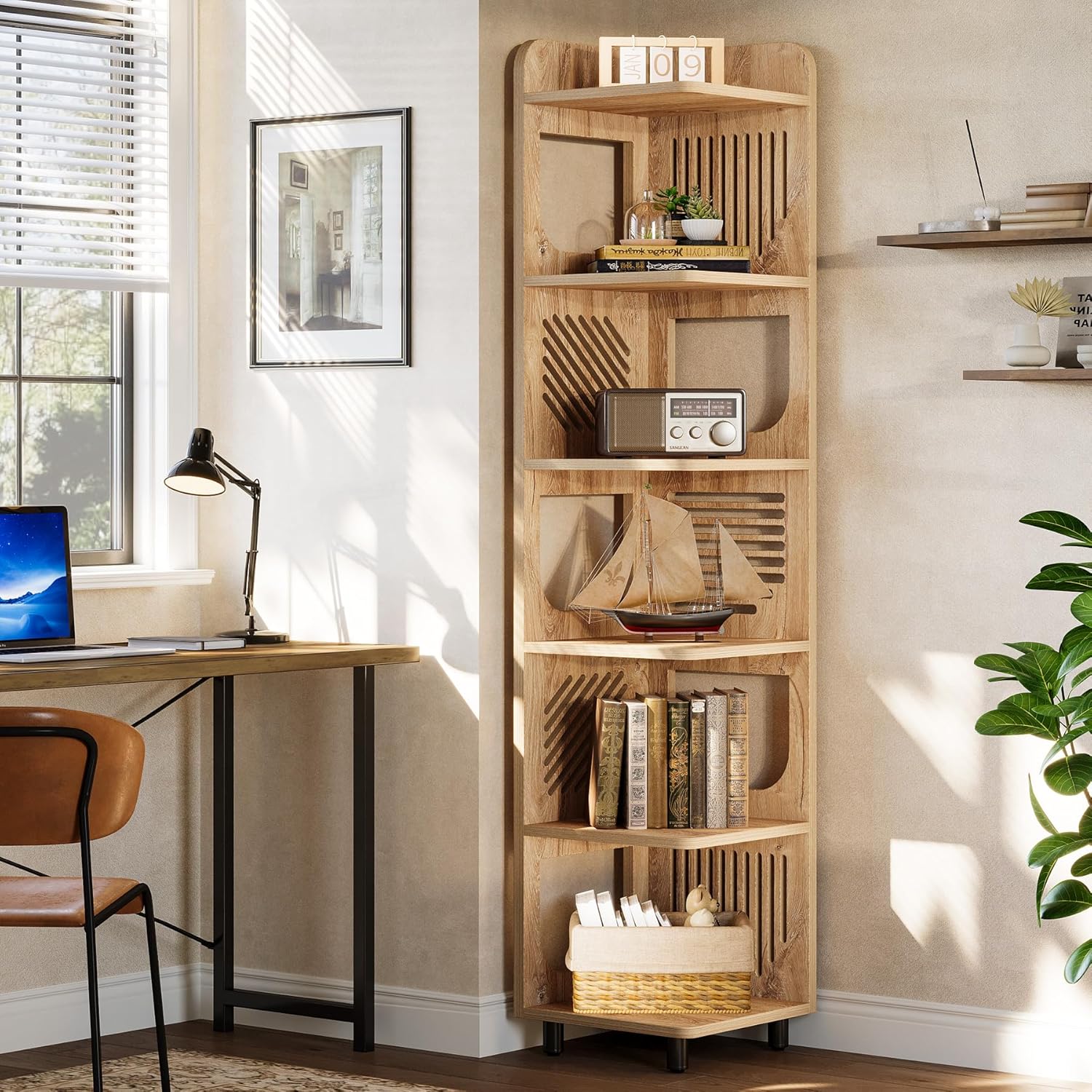 Tribesigns 6-Tier Corner Shelf, Tall Skinny Display Bookcase for Small Spaces