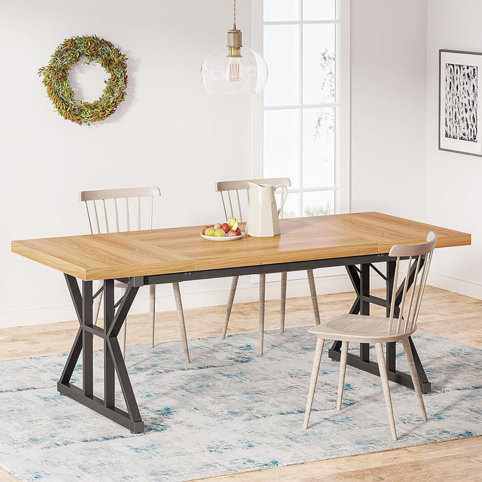 Wood Dining Table, Farmhouse 70.8" Kitchen Table for 6 People Tribesigns