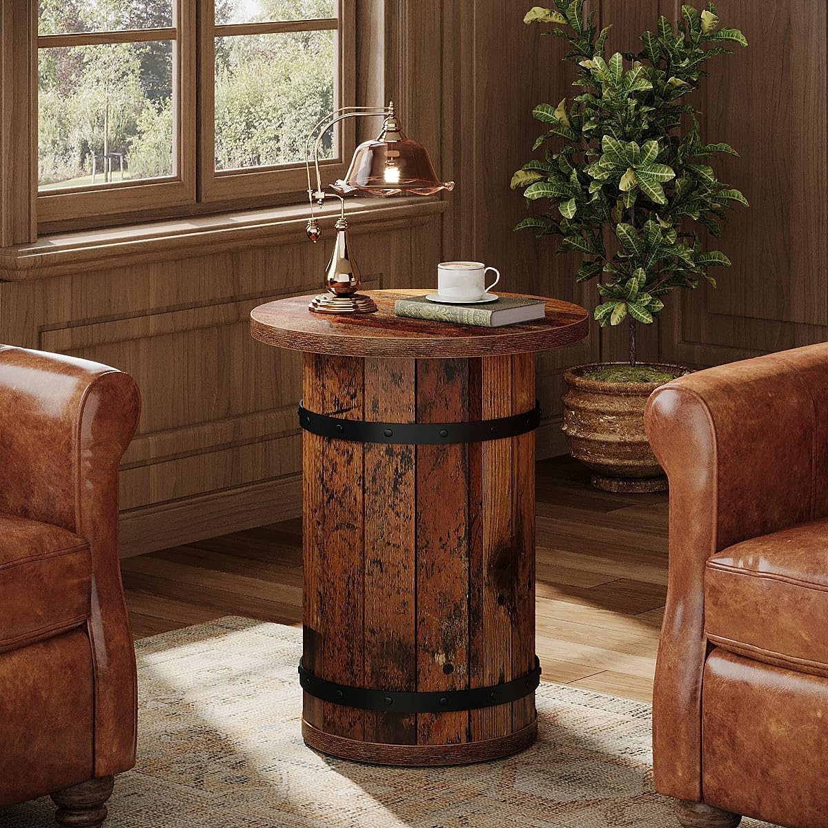 25.6" Tall End Table, Round Side Table Nightstand with Sturdy Base