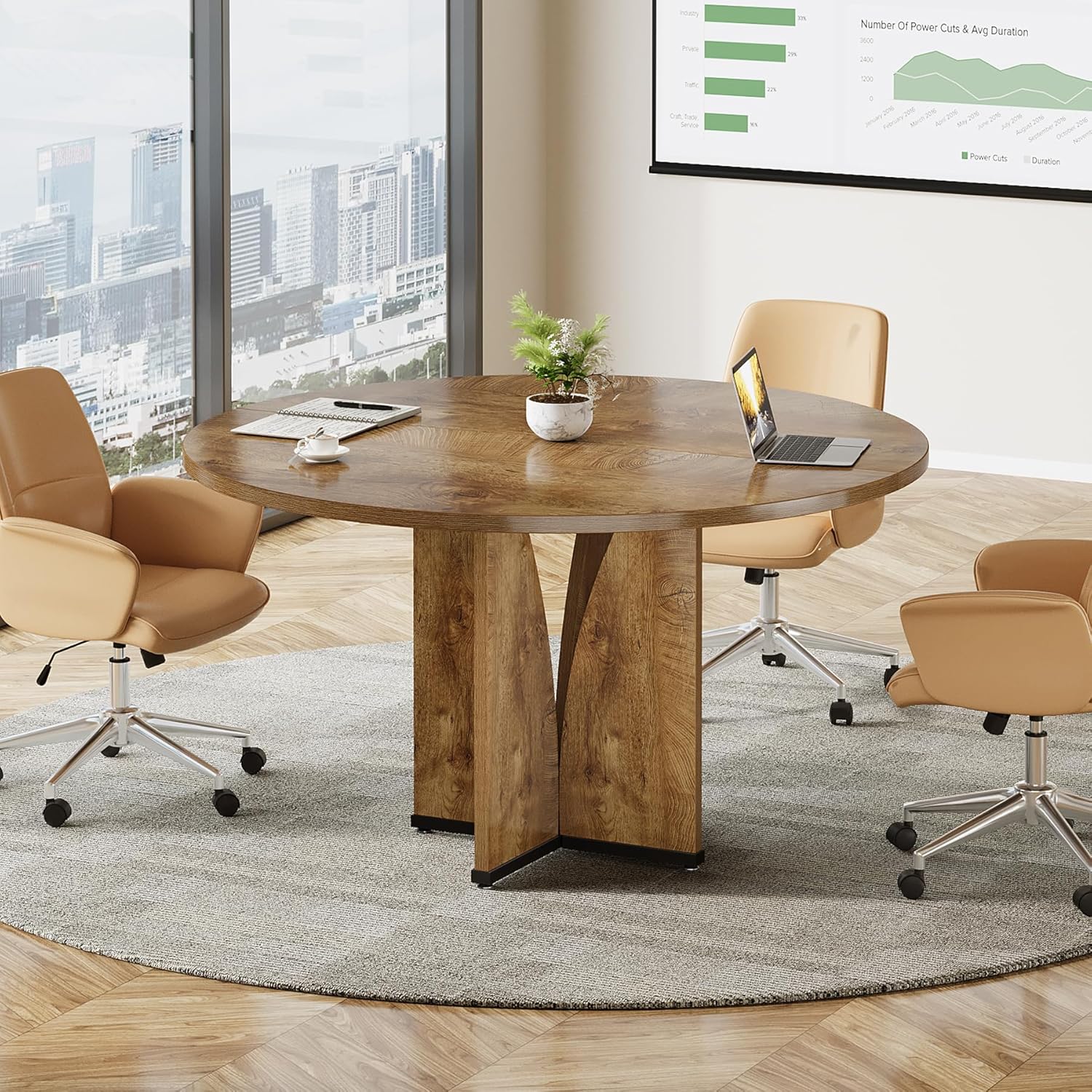 39" Round Conference Table for 4, Multi-Purpose Office Table for Meetings