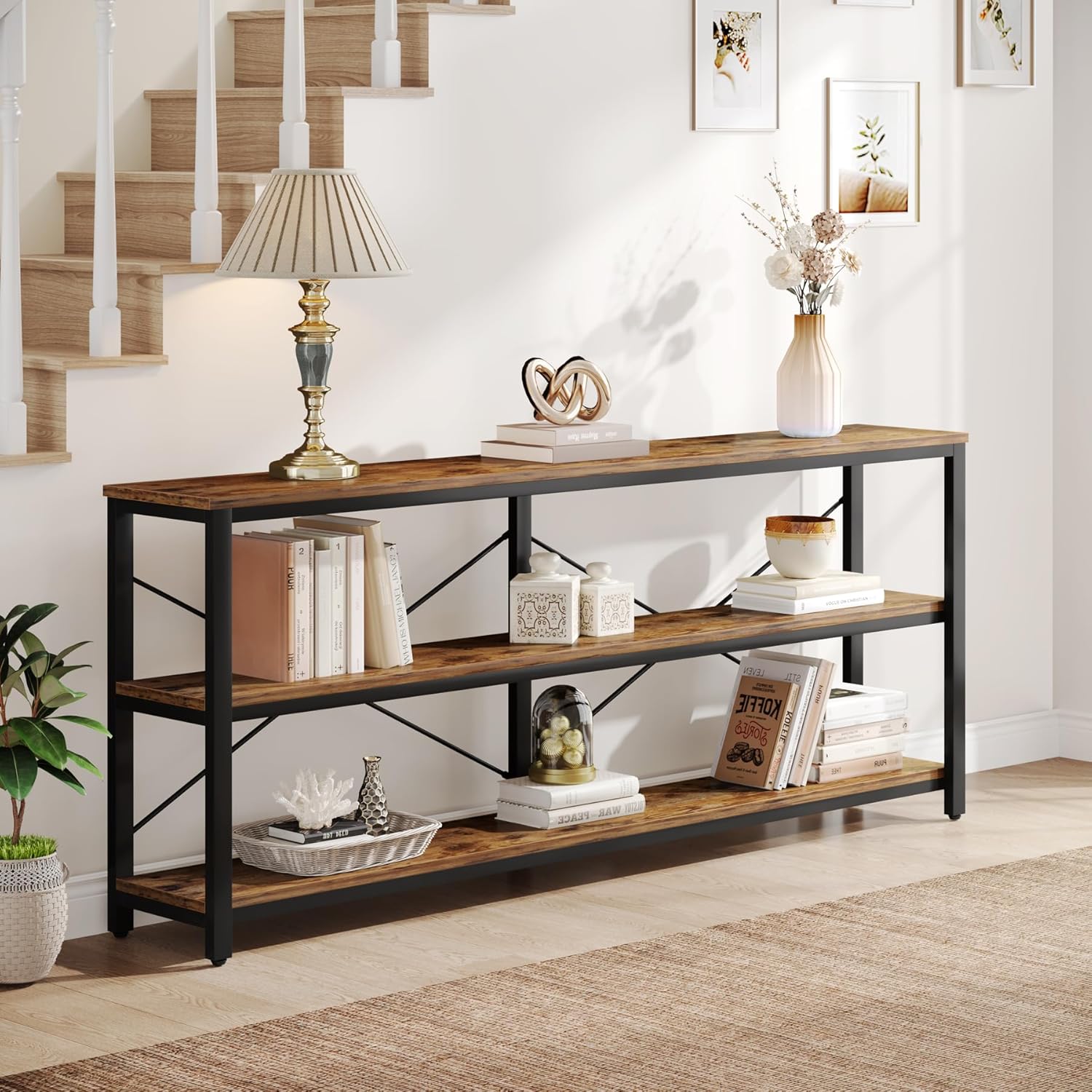 Tribesigns 70.9-Inch Extra Long Console Table, 3-Tier Industrial Sofa Table with Storage