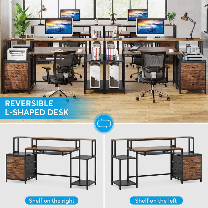 Reversible Computer Desk, 63" Study Table with Keyboard Tray & 3 Drawers Tribesigns