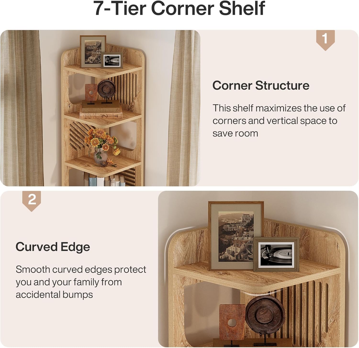 Tribesigns 6-Tier Corner Shelf, Tall Skinny Display Bookcase for Small Spaces