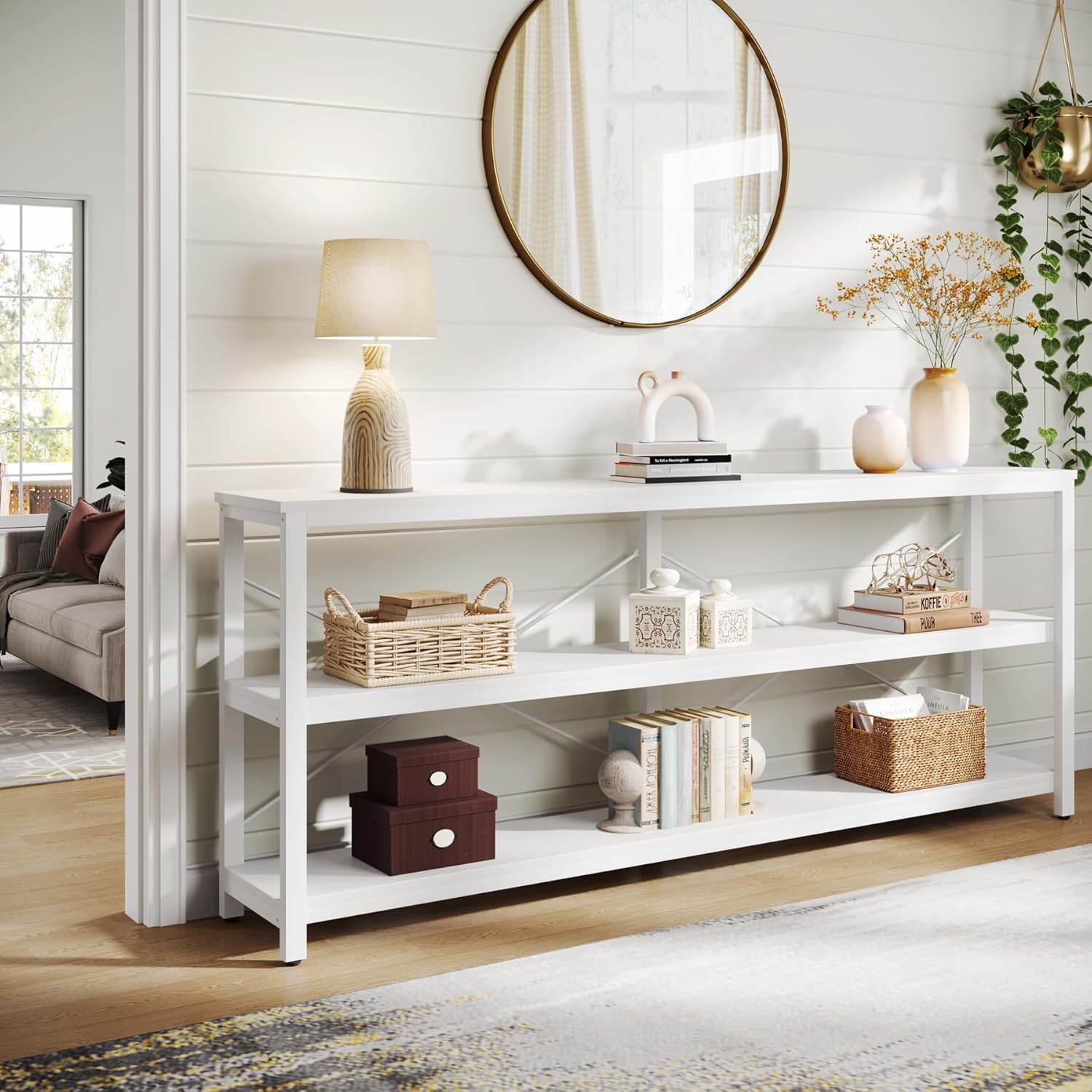 Tribesigns 70.9-Inch Extra Long Console Table, 3-Tier Industrial Sofa Table with Storage