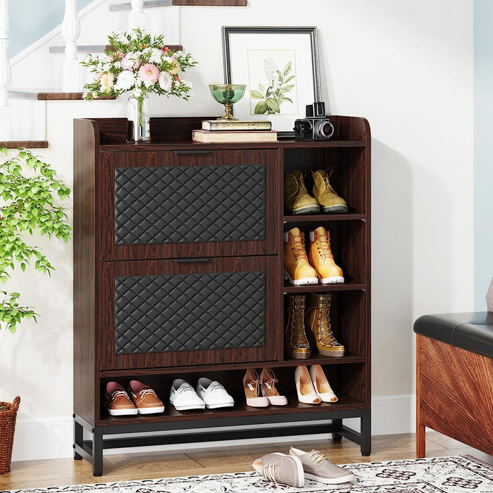 Tribesigns Tribesigns Shoe Cabinet, 20 Pair Shoe Organizer with Open Shelves & 2 Flip Drawers