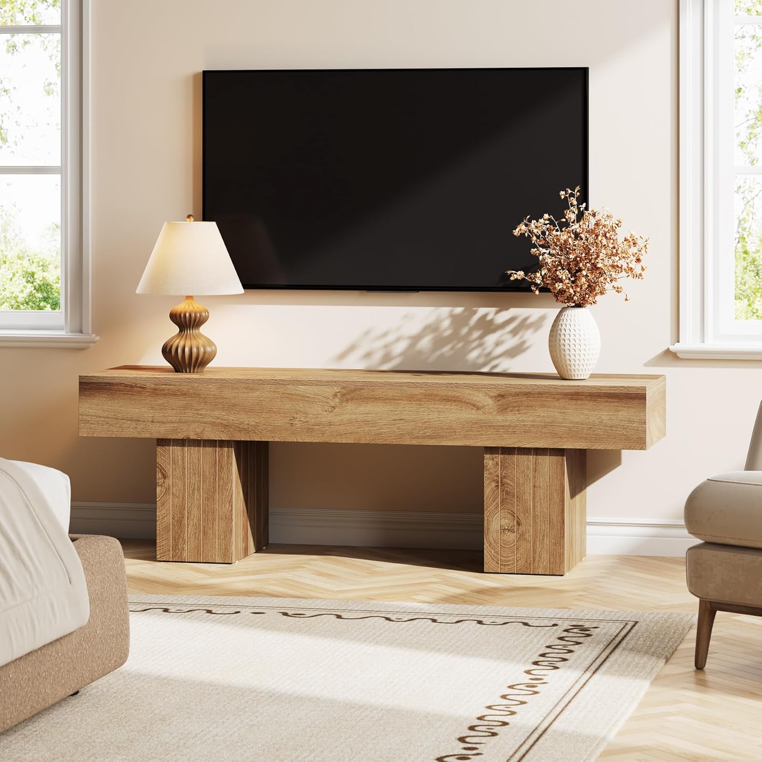 TV Stand for 55 Inch TV, Farmhouse Entertainment Center TV Console for Living Room