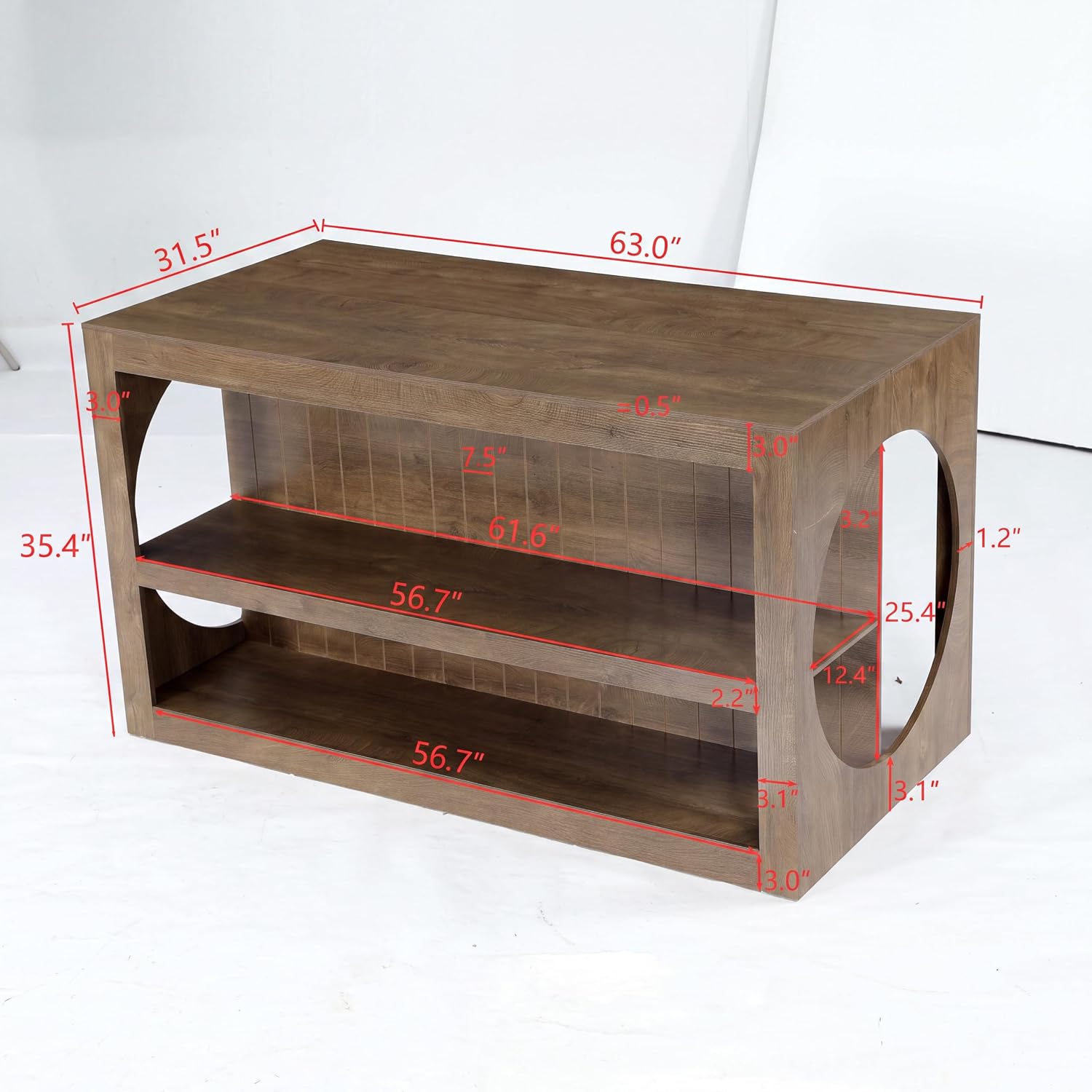 63" Farmhouse Kitchen Island with Seating, 3-Tier Storage, Large Countertop, Dining Room Table