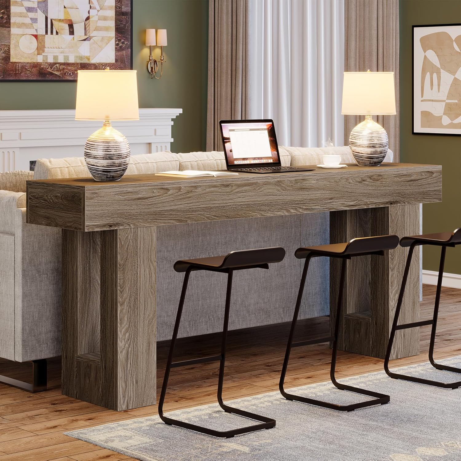 Wooden Sofa Table, 63-Inch Console Table For Entryway