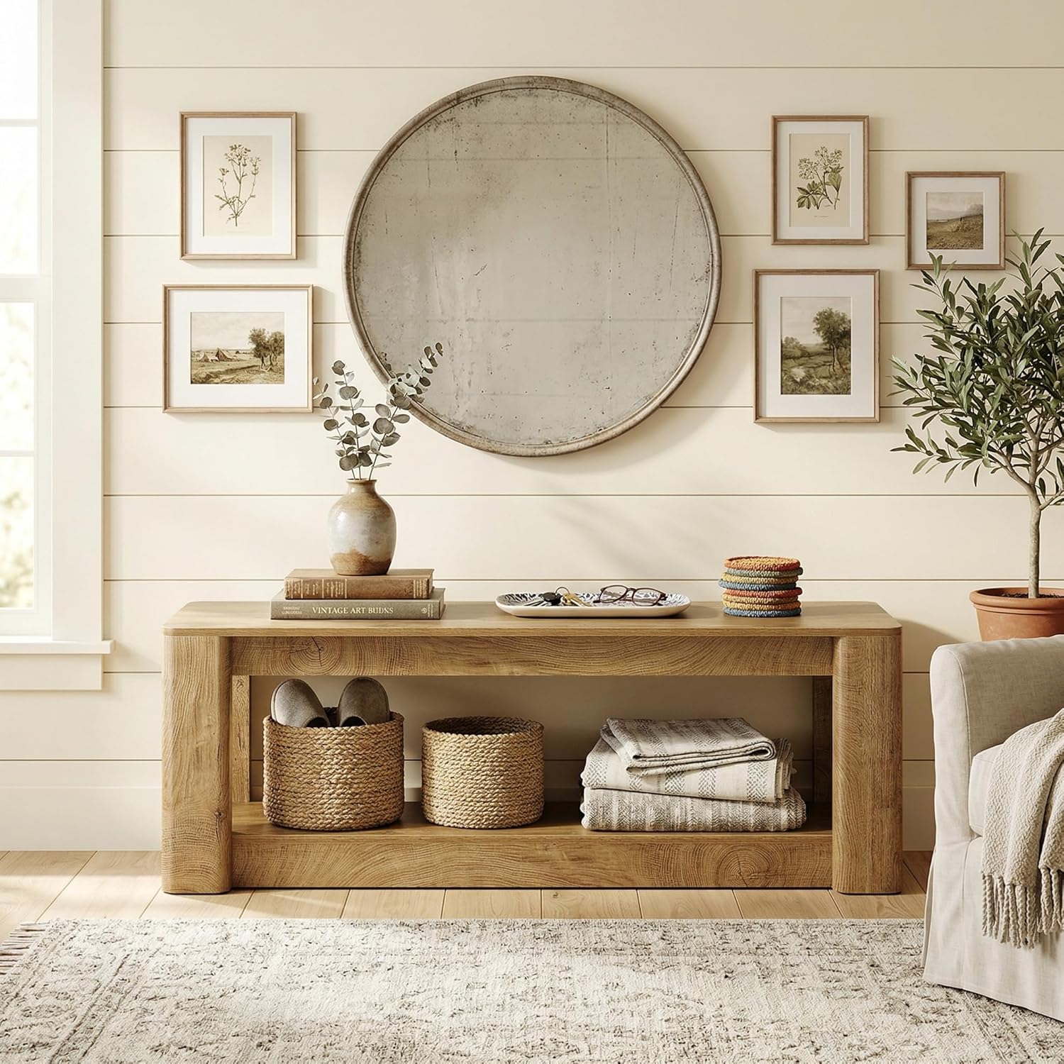 63" Farmhouse Console Table, Narrow Entryway & Sofa Table with Open Lower Shelf