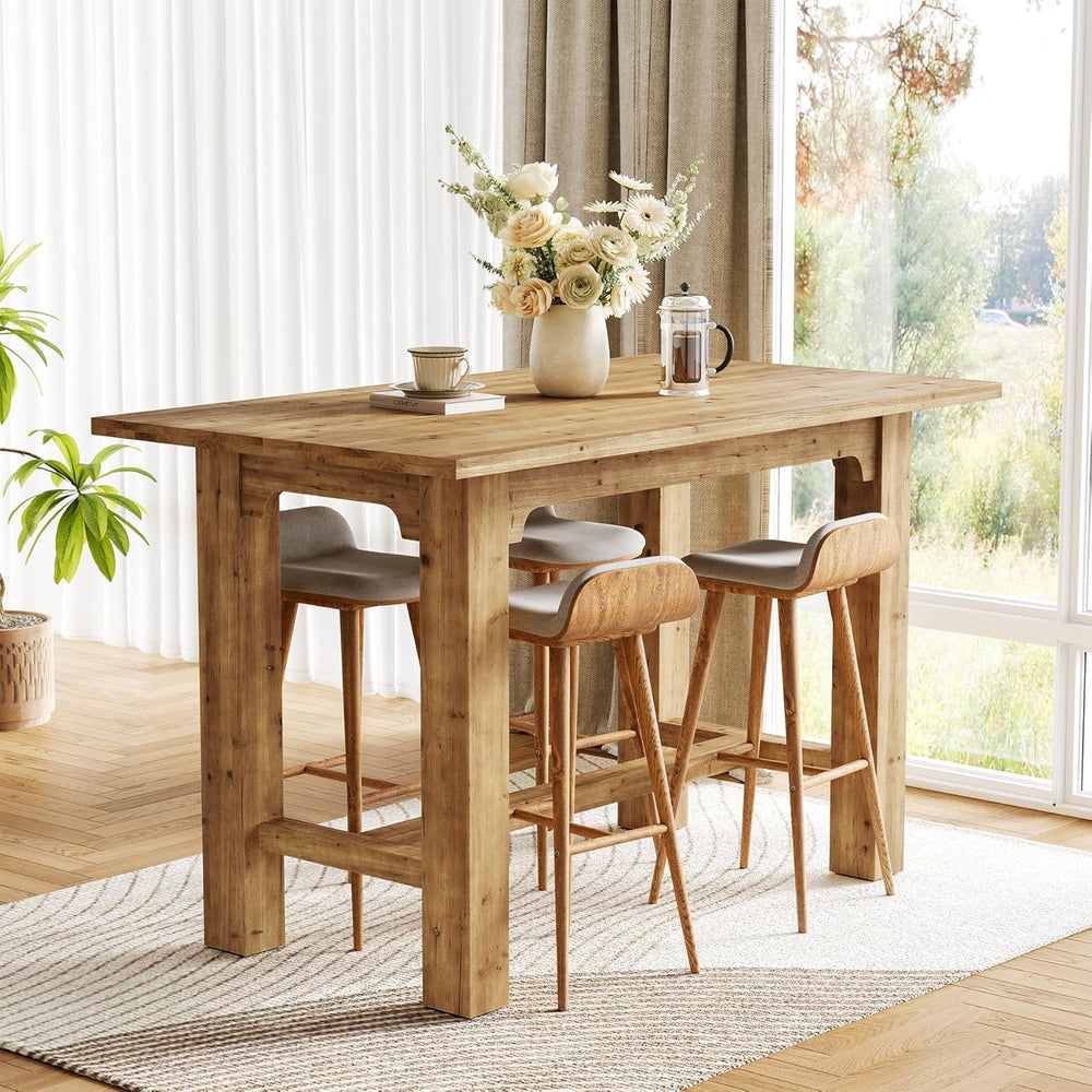 Solid Wood Bar Table, 63" Dining Table Counter Height Pub Table-Tribesigns