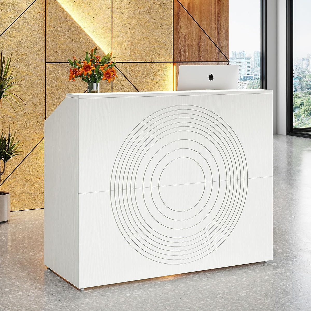 Tribesigns Reception Desk, 46.5" Front Desk Counter Table with Shelves