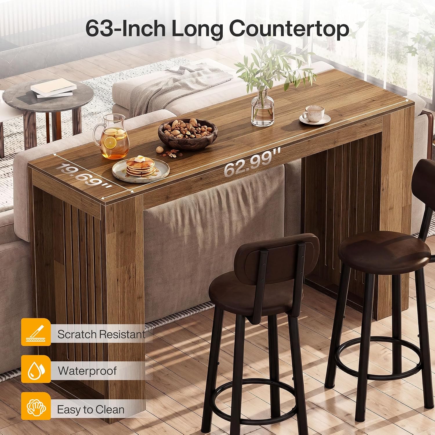 63" Long Bar Table, Counter Height Home Bar Unit Dining Table