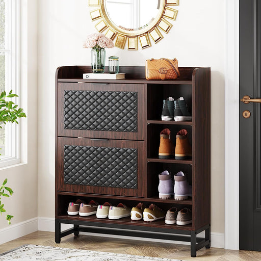 Tribesigns Shoe Cabinet, 20 Pair Shoe Organizer with Open Shelves & 2 Flip Drawers Tribesigns