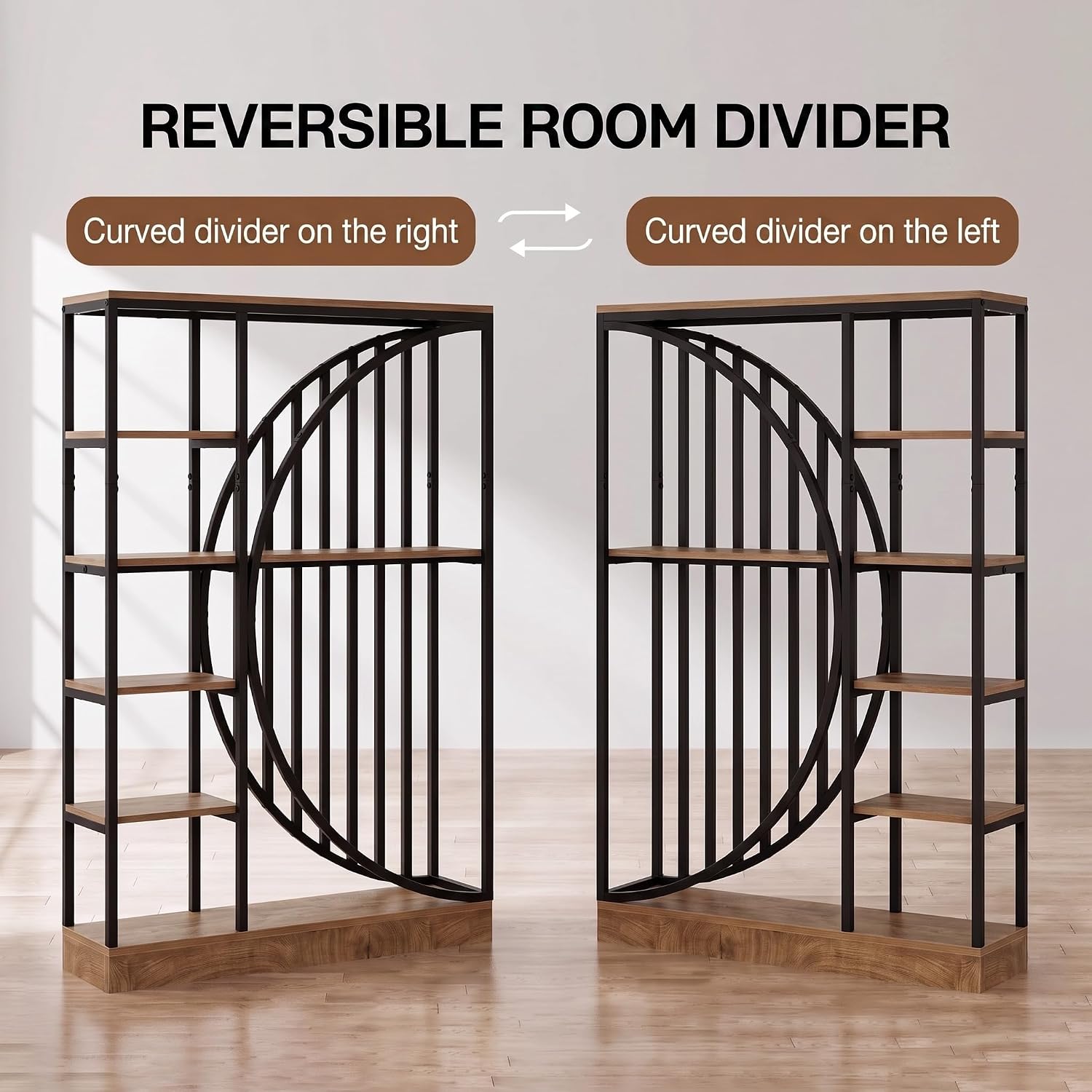 70.9" Tall Wall Room Divider, Freestanding Room Partition Screen with 5-Tier Storage Shelves