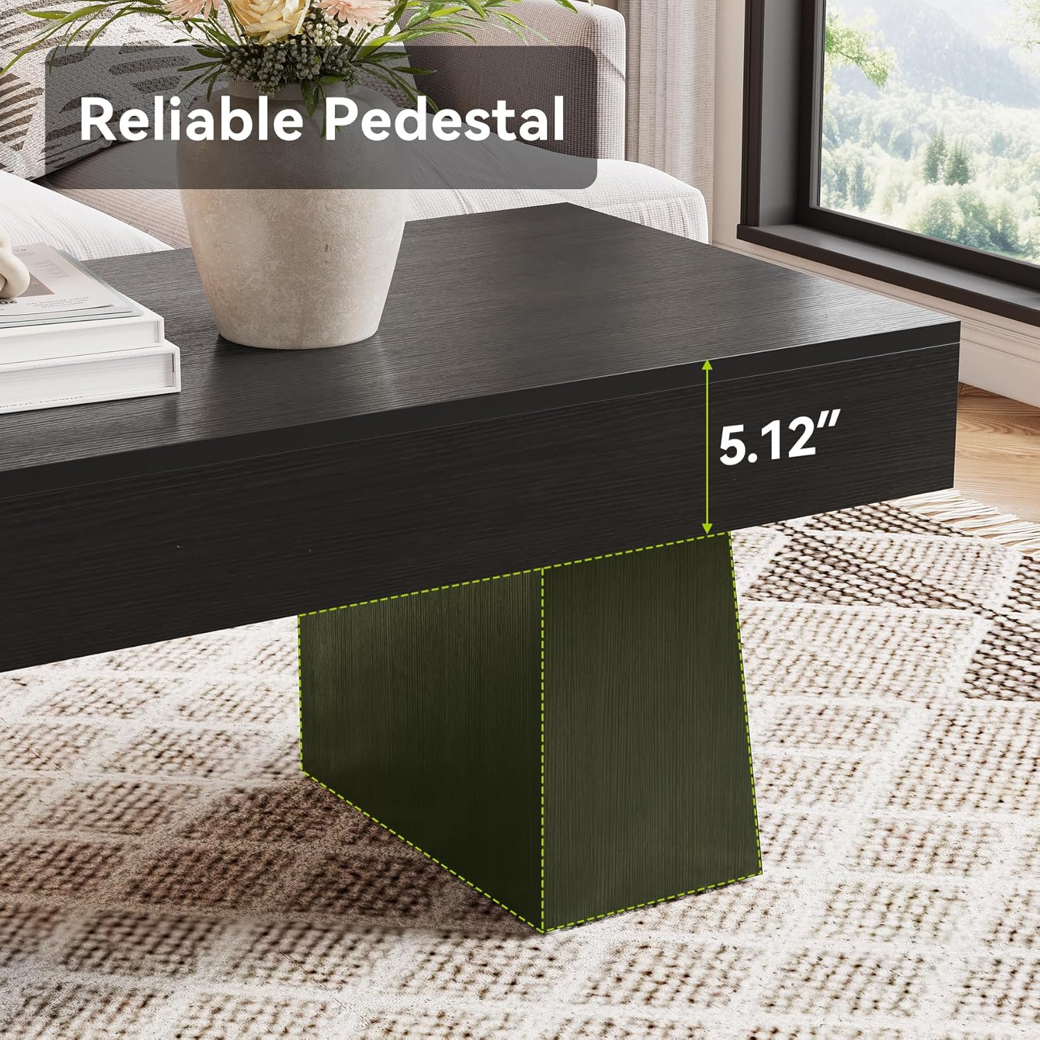 47.24" Wooden Low Coffee Table, Rustic Rectangular Center Table with Solid Base