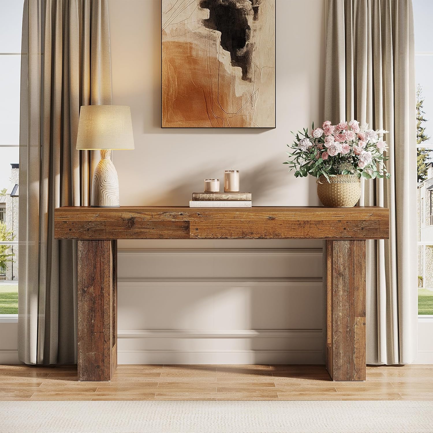 Wooden Sofa Table, 63-Inch Console Table For Entryway