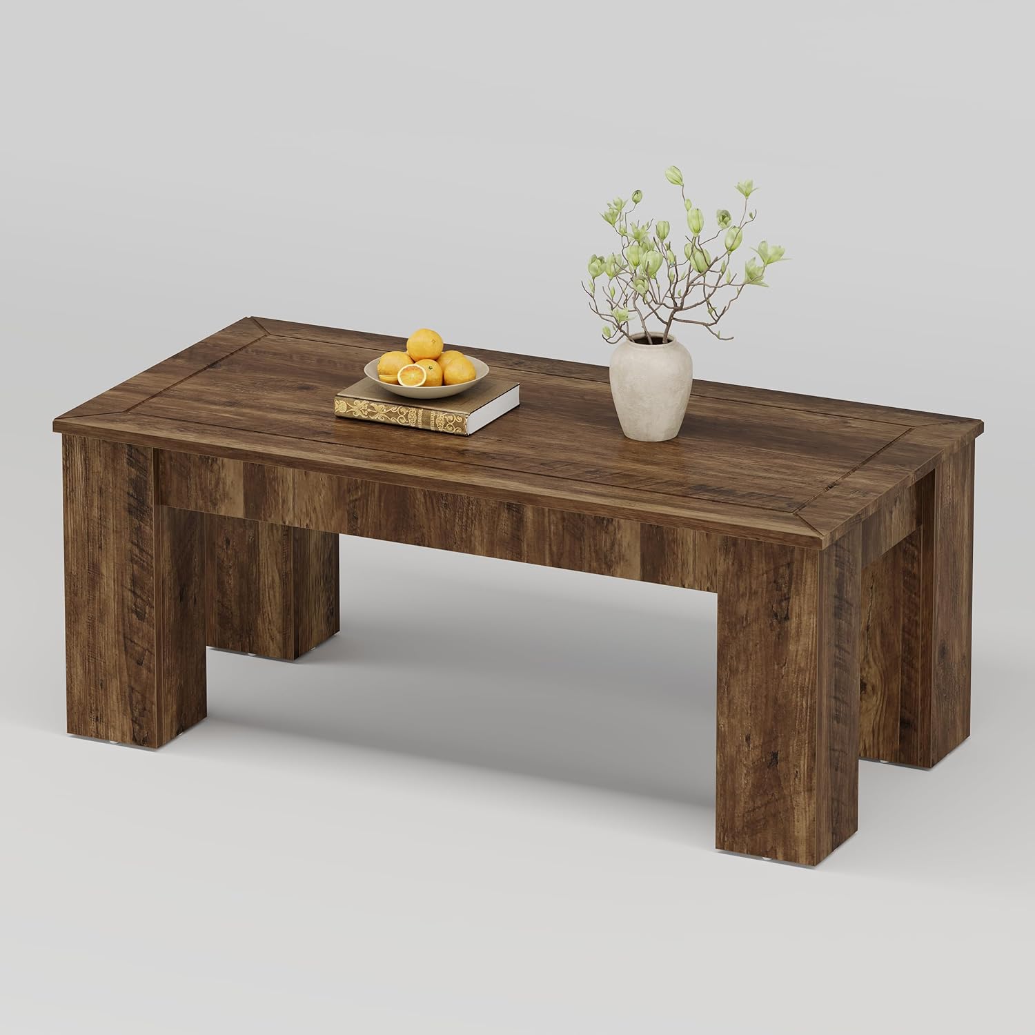 47" Coffee Table, Rectangle Center Cocktail Table with Sturdy Legs for Living Room