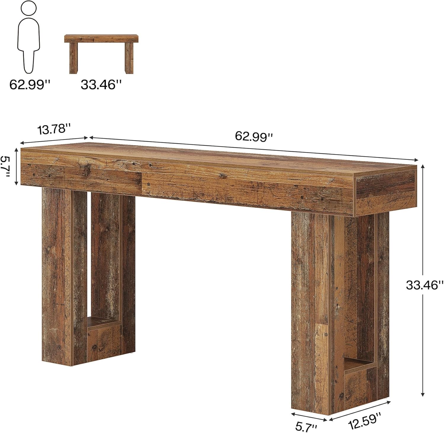 Wooden Sofa Table, 63-Inch Console Table For Entryway