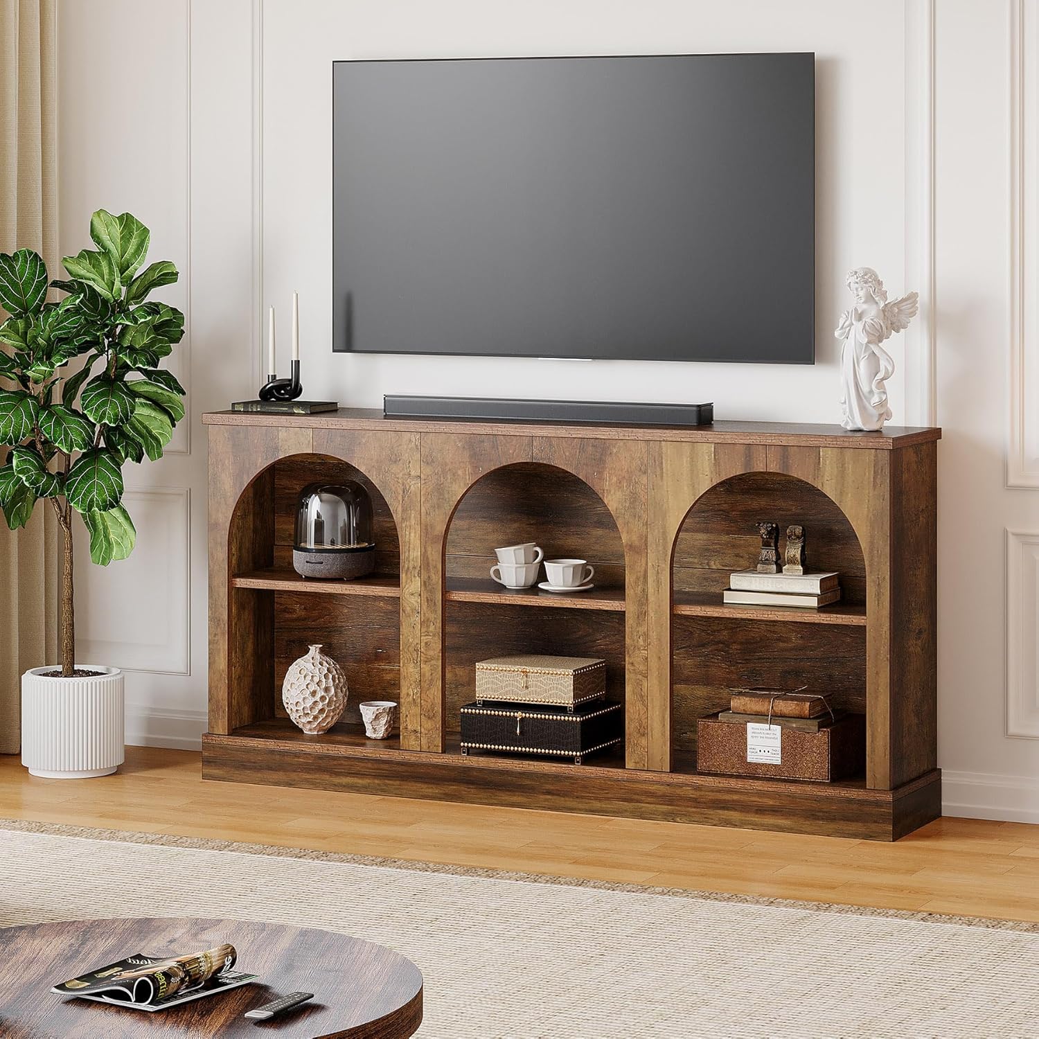 62.99“ Farmhouse TV Stand with Storage Cabinets, Media Console for Up to 65-Inch TV