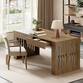 63" Executive Desk, Farmhouse Computer Desk with Drawers & Side Storage Shelf 3