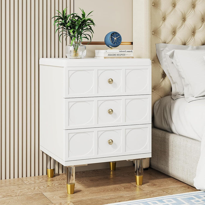 Nightstand, 3-Drawer Bedside Table with Acrylic Metal Legs Tribesigns