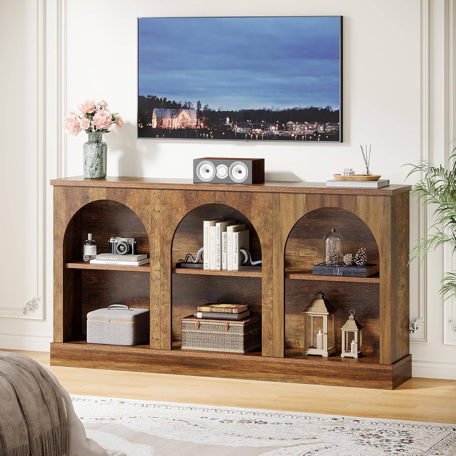 62.99“ Farmhouse TV Stand with Storage Cabinets, Media Console for Up to 65-Inch TV