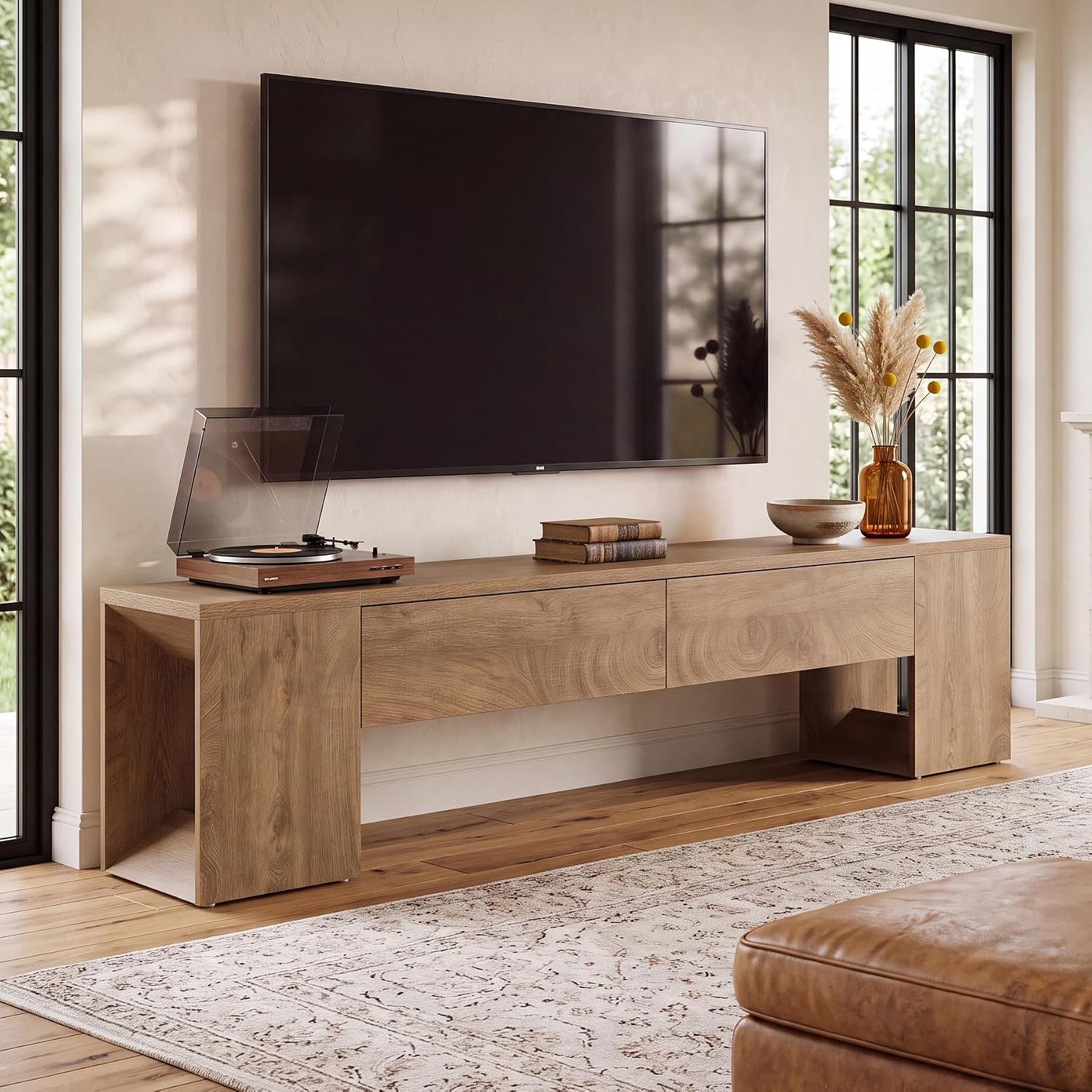 86" Extra-Long TV Stand, Media TV Console with Double Drawers for TVs up to 90 Inch