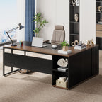 Large L-Shaped Desk, 71 inch Executive Desk with Shelves & Cabinet
