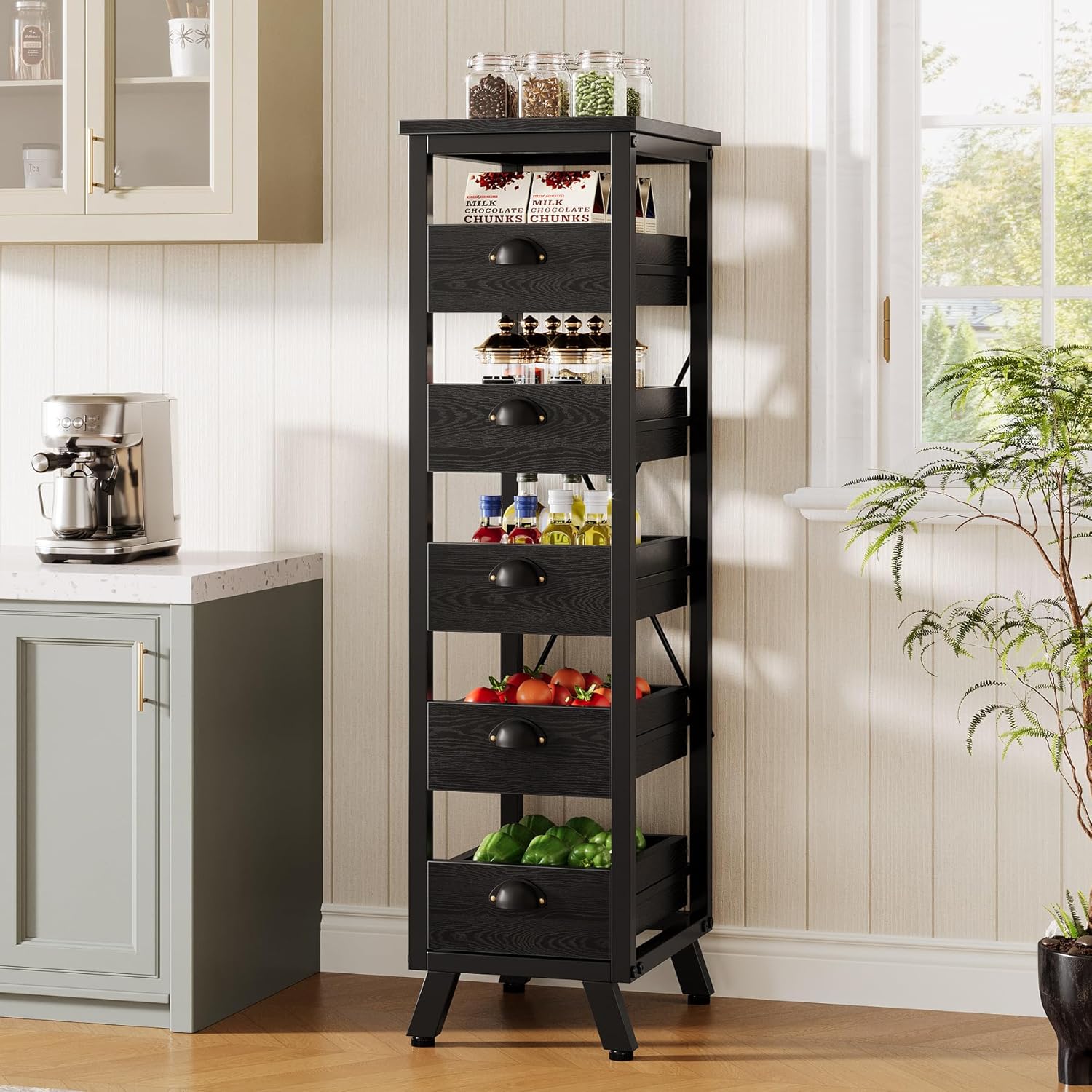 Tribesigns Wood Storage Rack, 5-Tier Fruit and Vegetable Basket