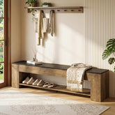 71" Entryway Bench with Shoe Storage, Farmhouse Shoe Bench with 2 Shelves 3
