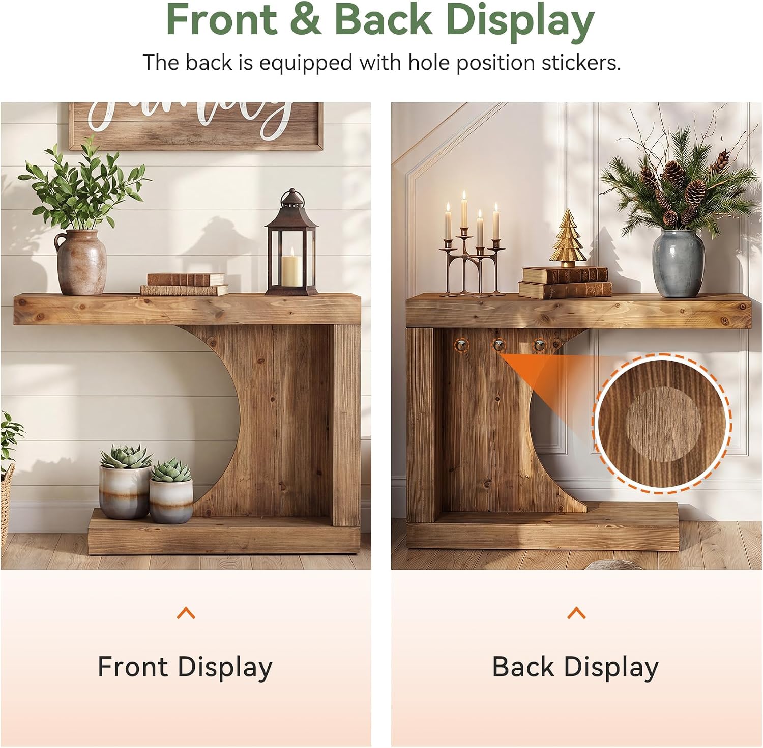 39.4" C-Shaped Console Table, Solid Wood Modern Entryway Accent Table for Living Room