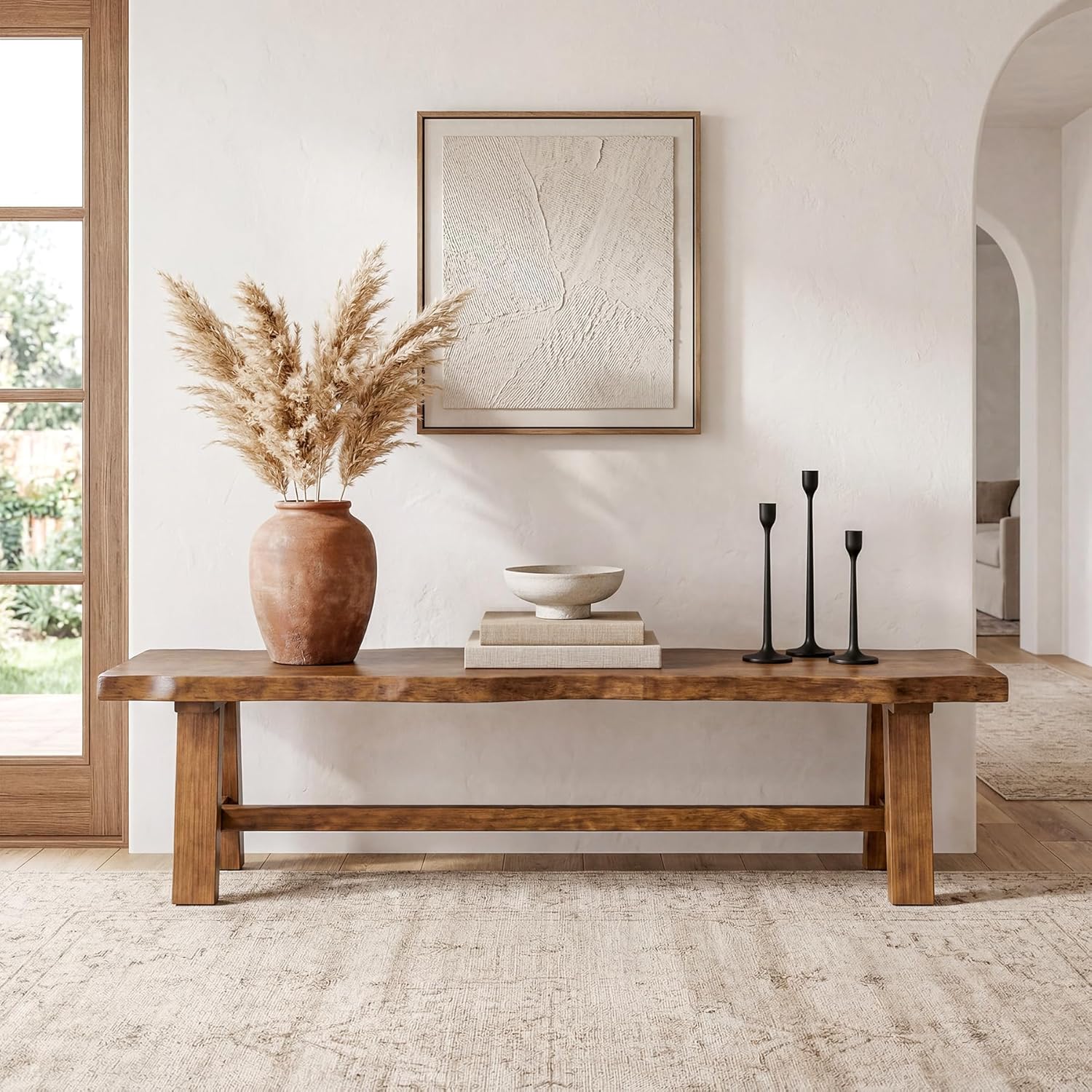 Tribesigns 63" Solid Wood Entryway Bench, Farmhouse Bench with A-Frame Legs