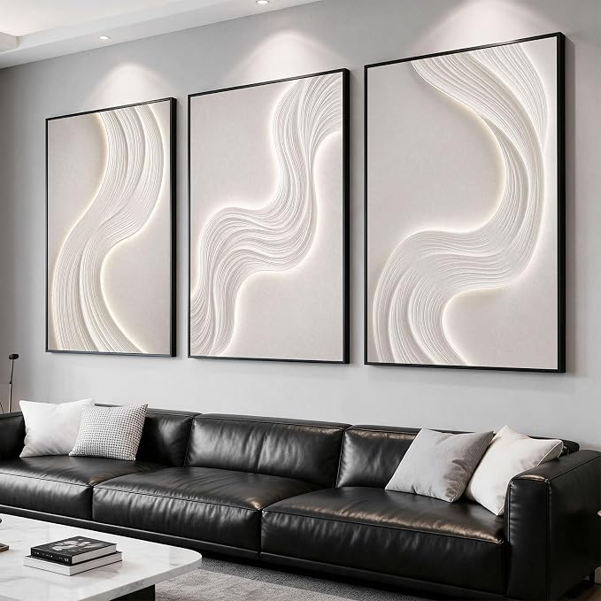 3-Piece 24x36" Modern Abstract Wall Art, Silver Framed Canvas Prints